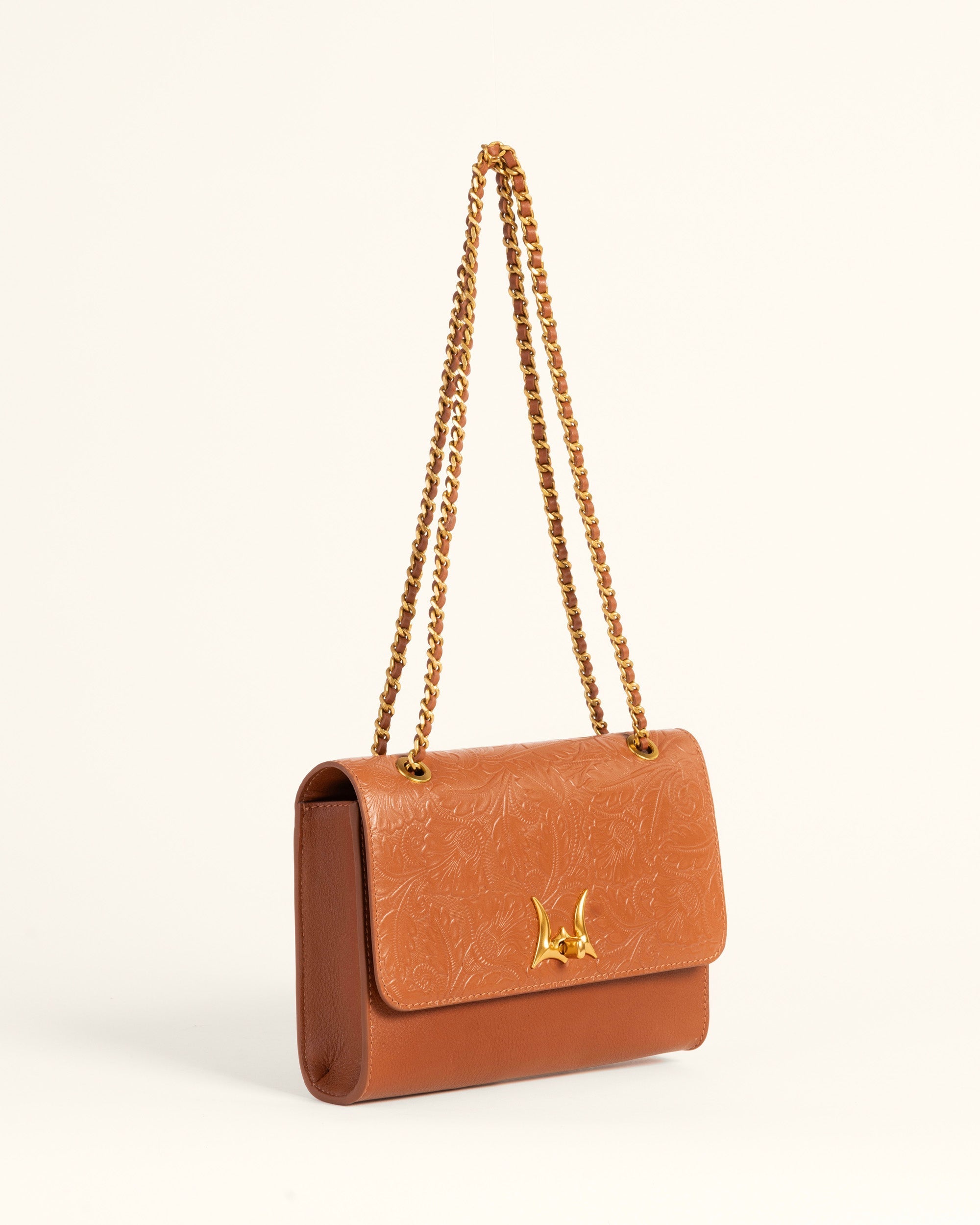 Loyal West Savi Small Embossed & Grained Leather Bag - Amber Glow - Myra USA