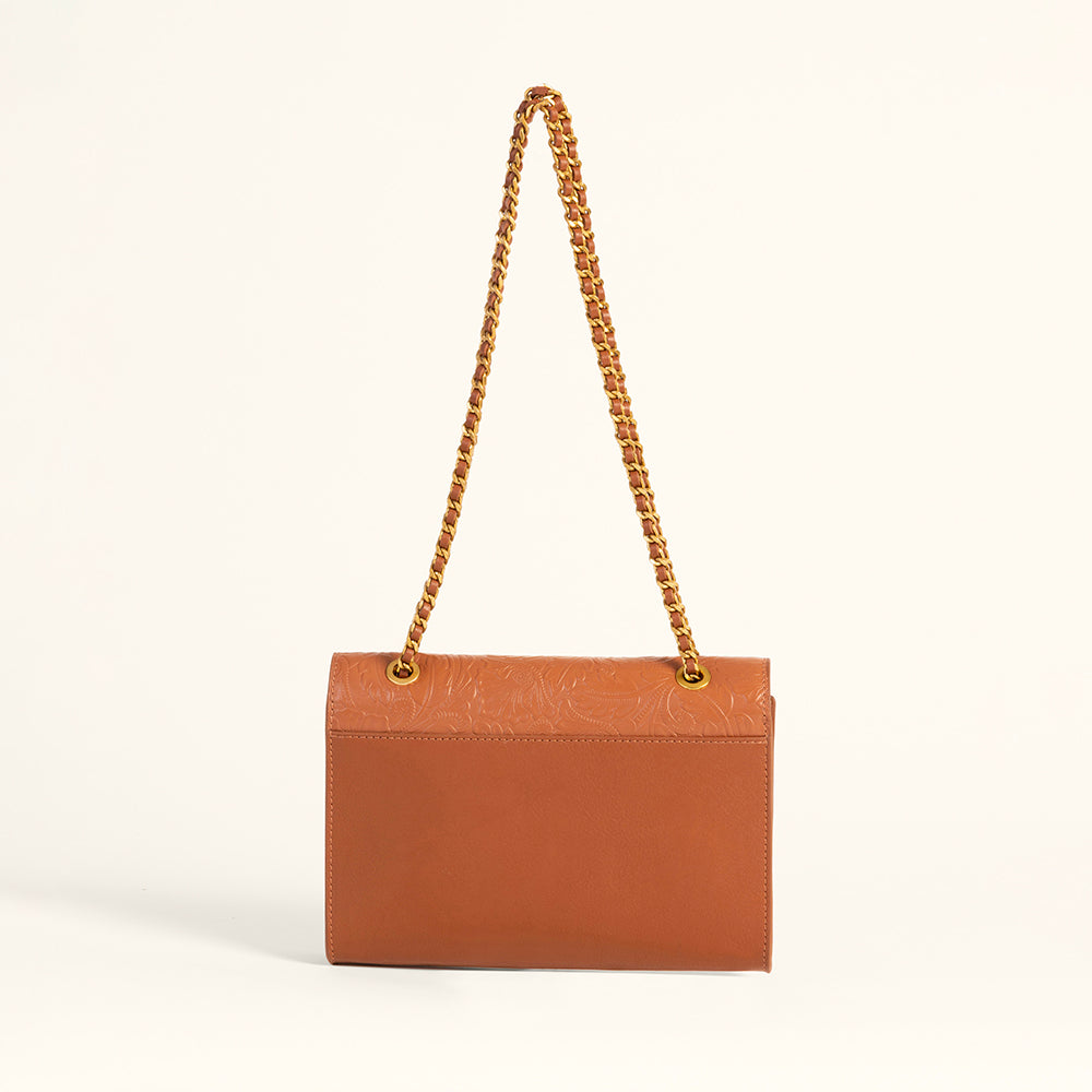 Loyal West Savi Small Embossed & Grained Leather Bag - Amber Glow - Myra USA