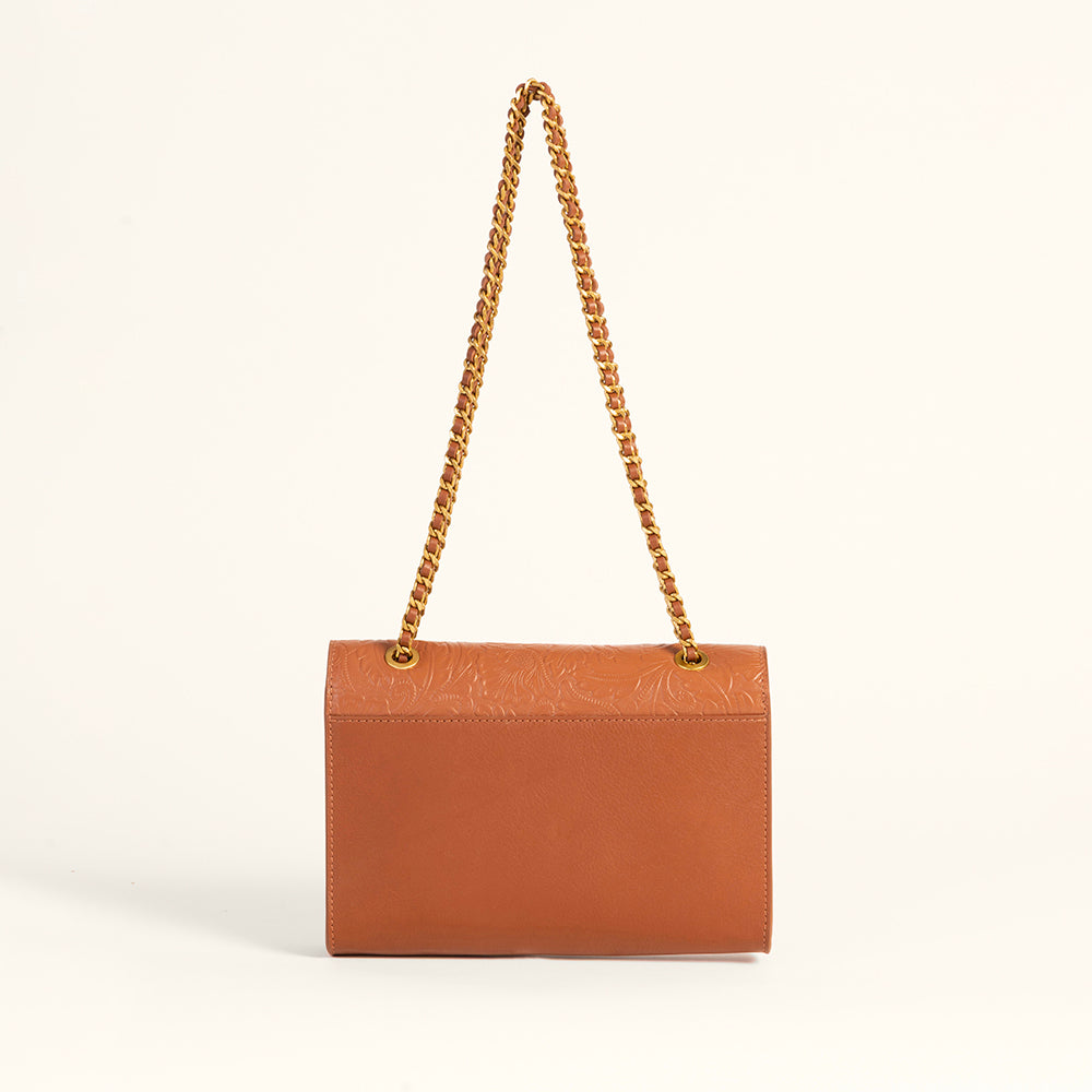 Loyal West Savi Small Embossed & Grained Leather Bag - Amber Glow - Myra USA