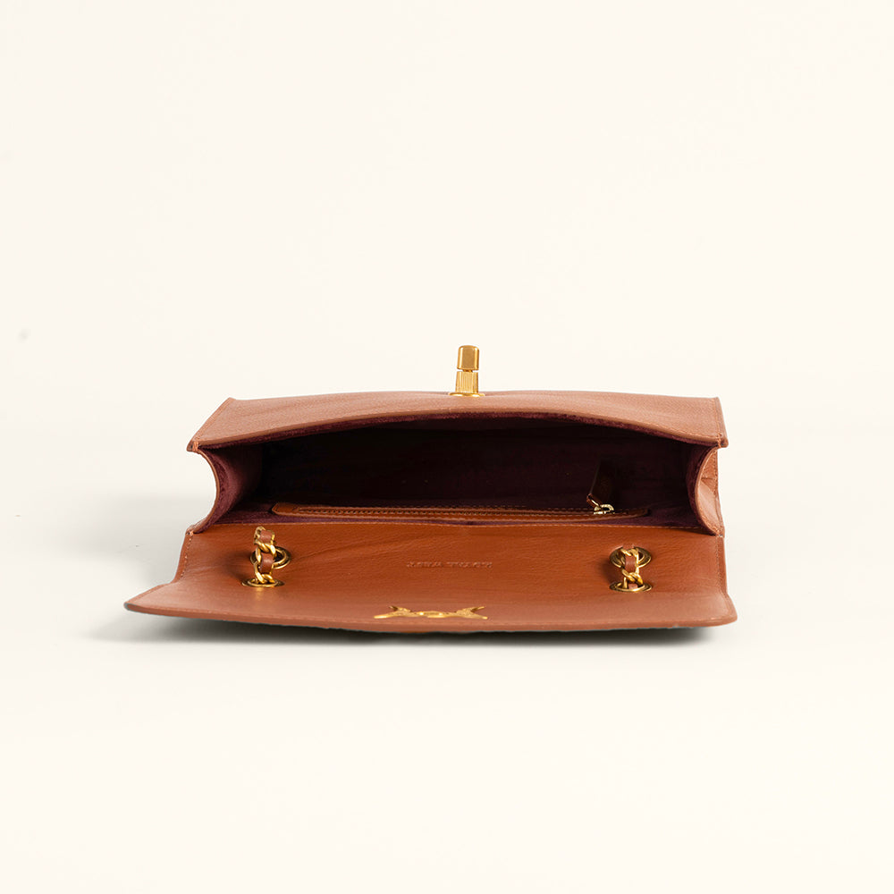 Loyal West Savi Small Embossed & Grained Leather Bag - Amber Glow - Myra USA