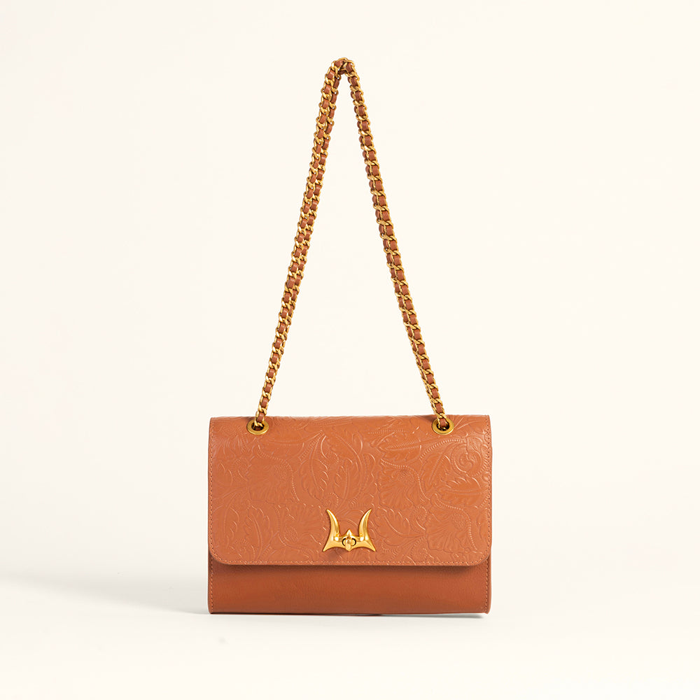 Loyal West Savi Small Embossed & Grained Leather Bag - Amber Glow - Myra USA