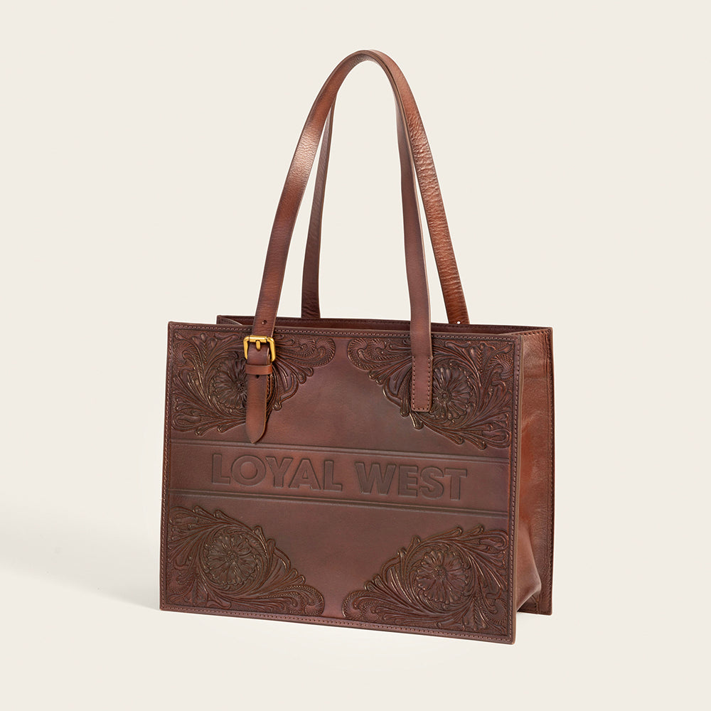 Loyal West Mivva Handtooled Medium Bag - Brunette Leather - Myra USA