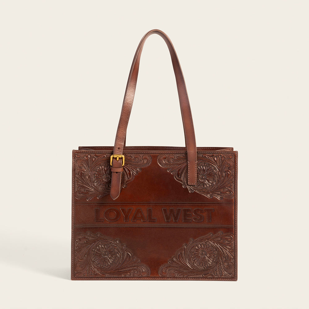 Loyal West Mivva Handtooled Medium Bag - Brunette Leather - Myra USA