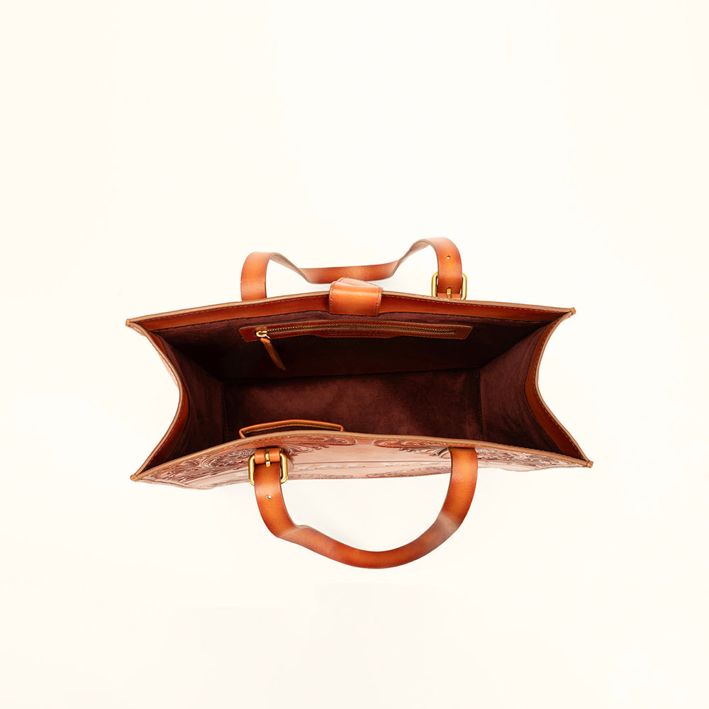 Loyal West Mivva Handtooled Medium Bag - Soft Walnut Leather - Myra USA