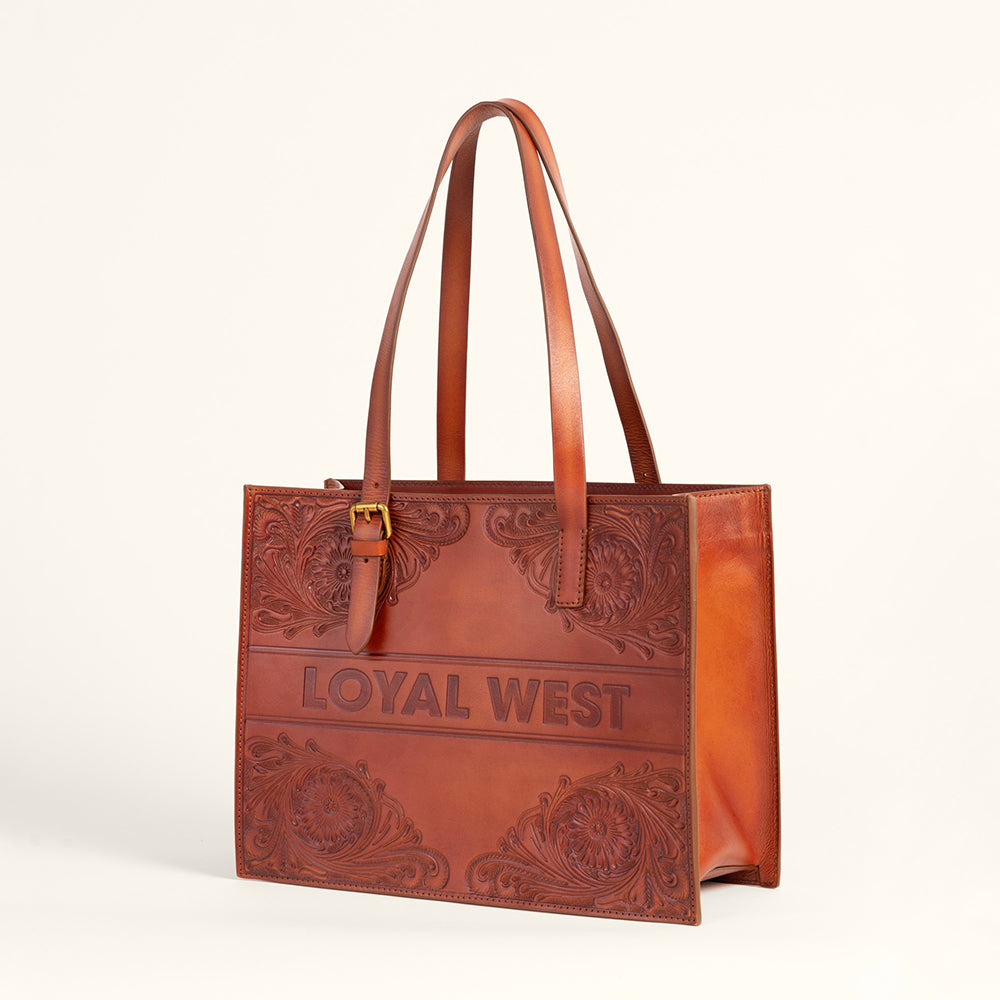 Loyal West Mivva Handtooled Medium Bag - Soft Walnut Leather - Myra USA