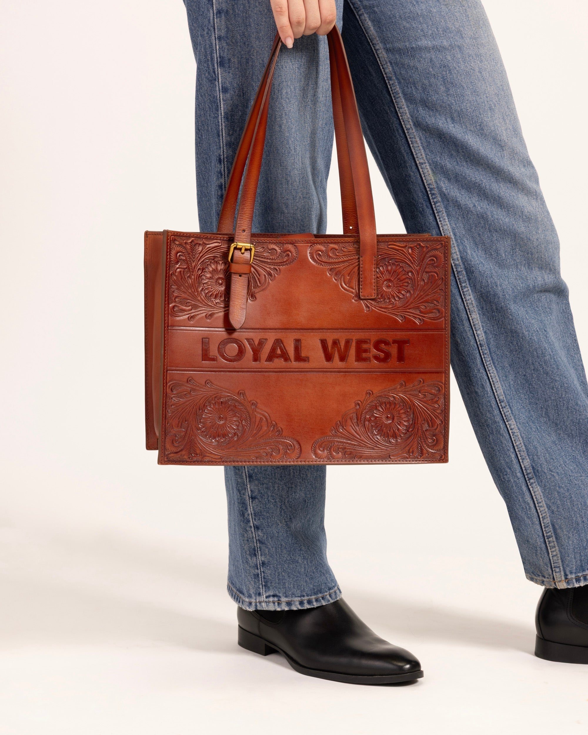 Loyal West Mivva Handtooled Medium Bag - Soft Walnut Leather
