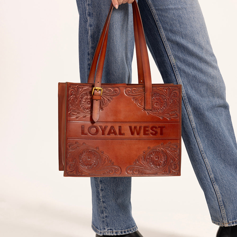Loyal West Mivva Handtooled Medium Bag - Soft Walnut Leather - Myra USA