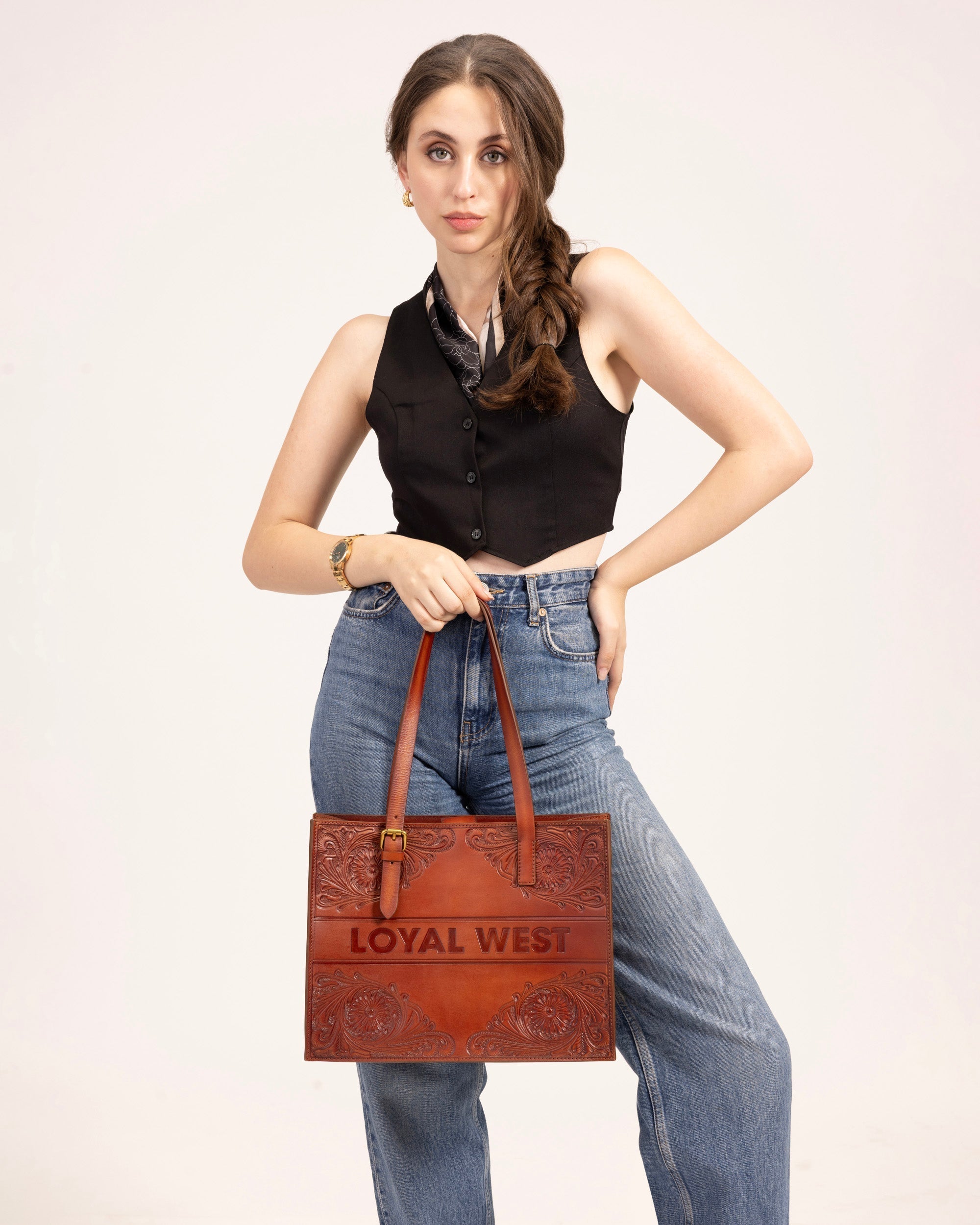 Loyal West Mivva Handtooled Medium Bag - Soft Walnut Leather