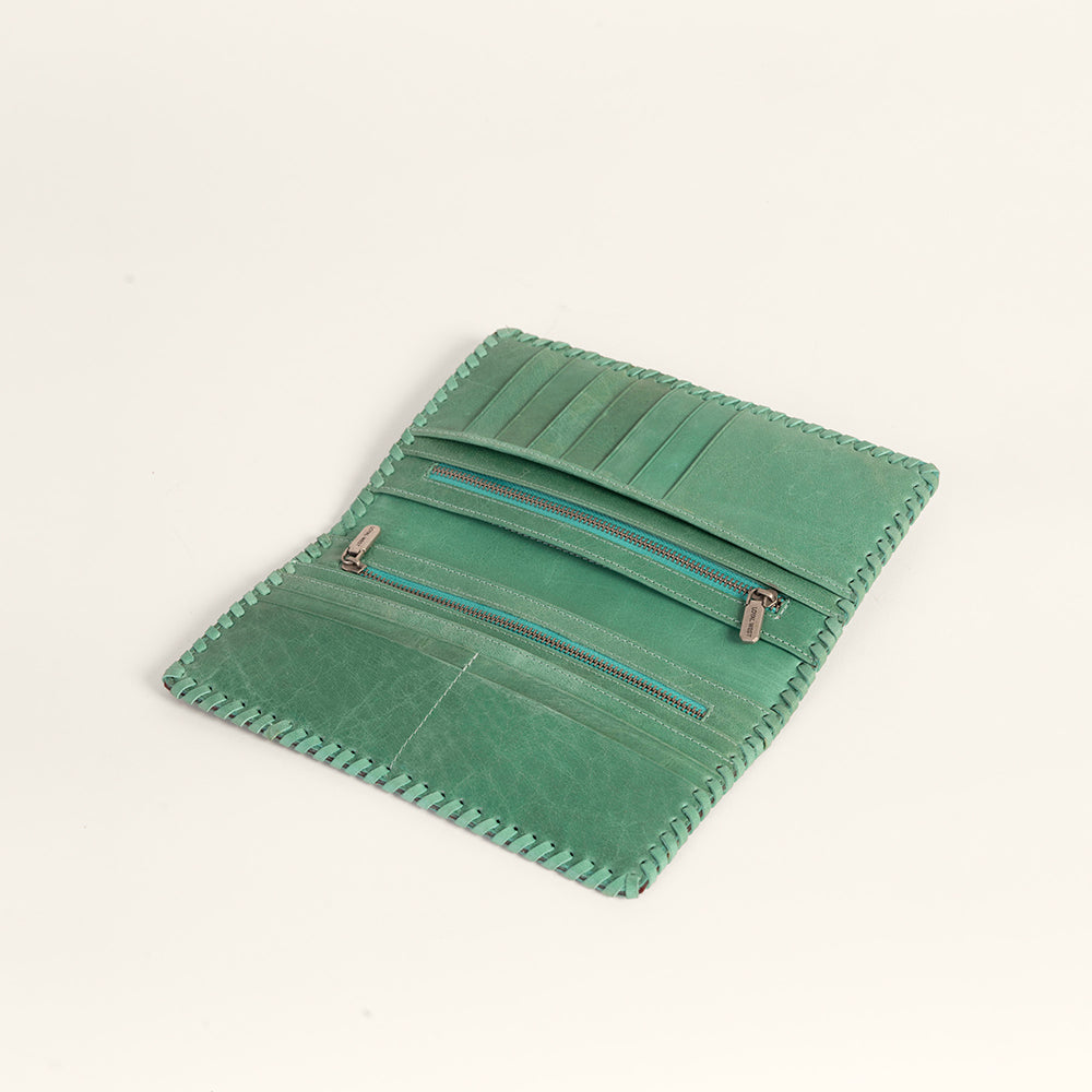 Loyal West Desert Lotus Wallet - Turquoise Handtooled Leather & Calfskin - Myra USA