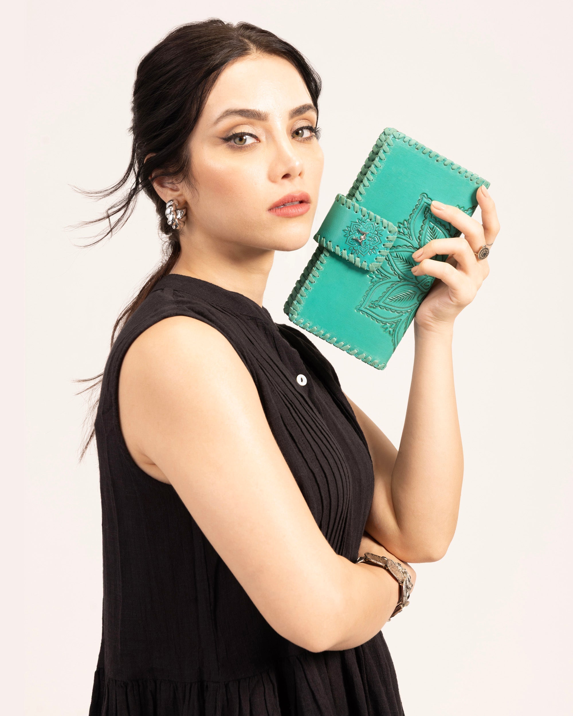 Loyal West Desert Lotus Wallet - Turquoise Handtooled Leather & Calfskin