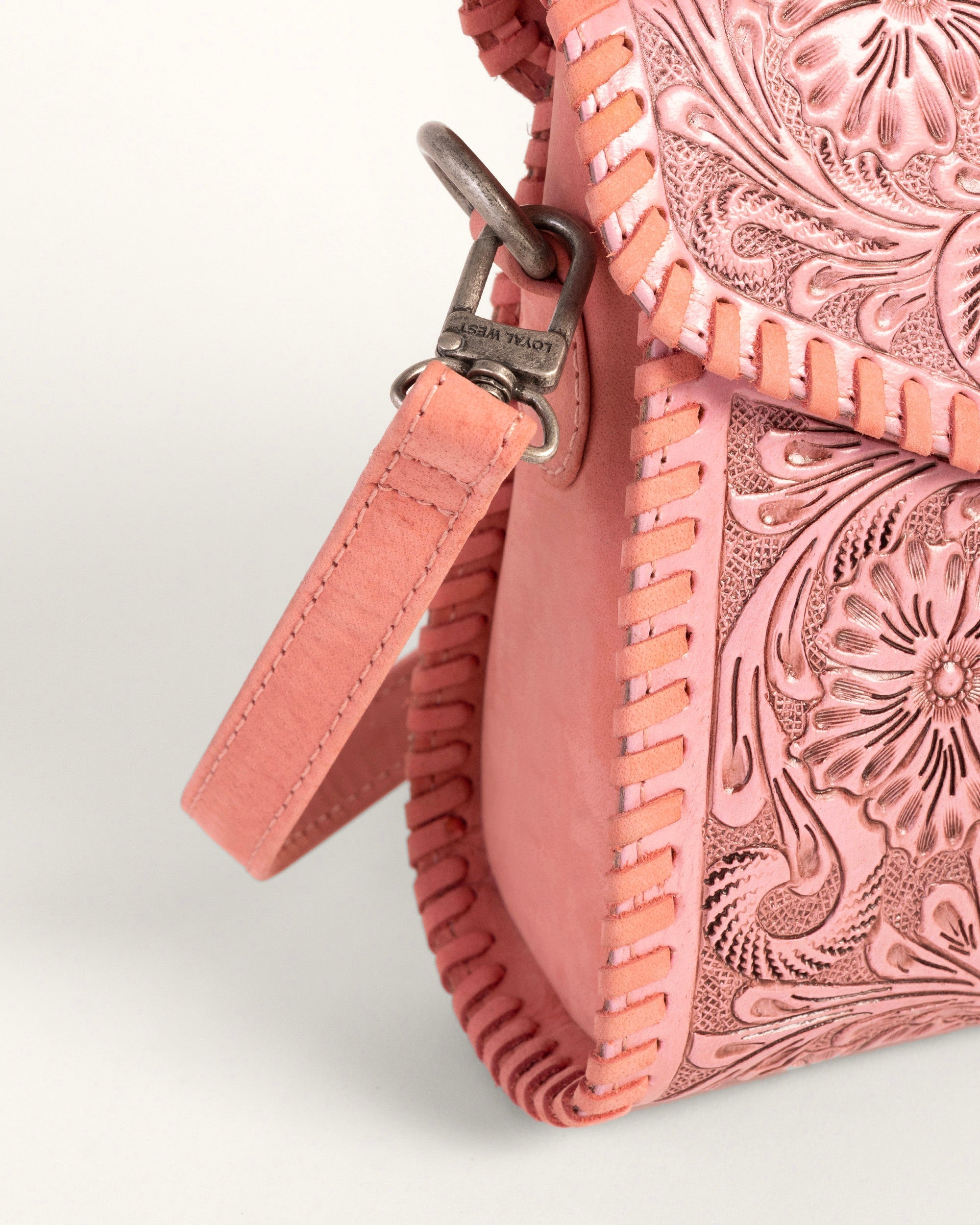 Loyal West Leon Mini Handle Purse - Pink Handtooled Leather & Calfskin