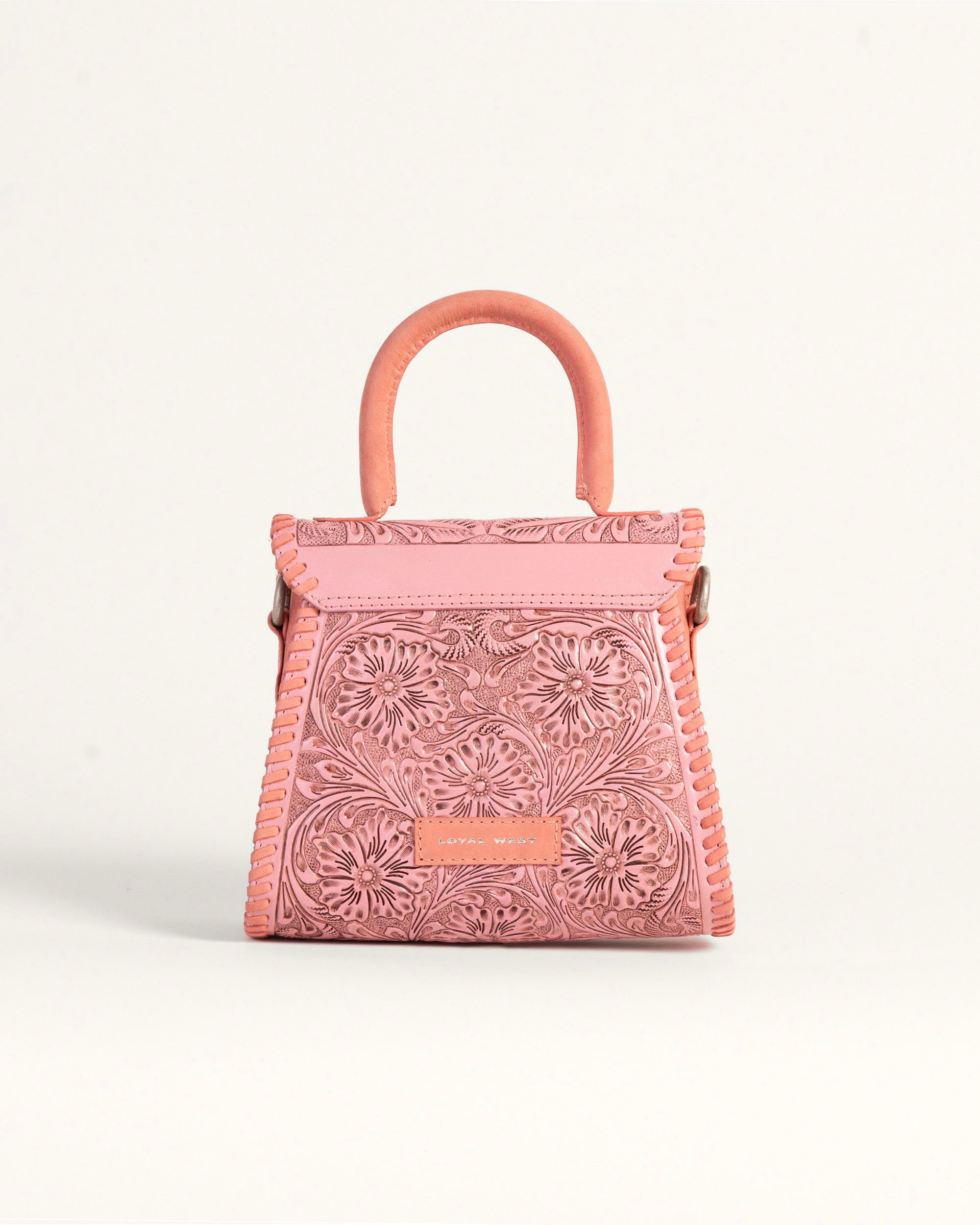 Loyal West Leon Mini Handle Purse - Pink Handtooled Leather & Calfskin