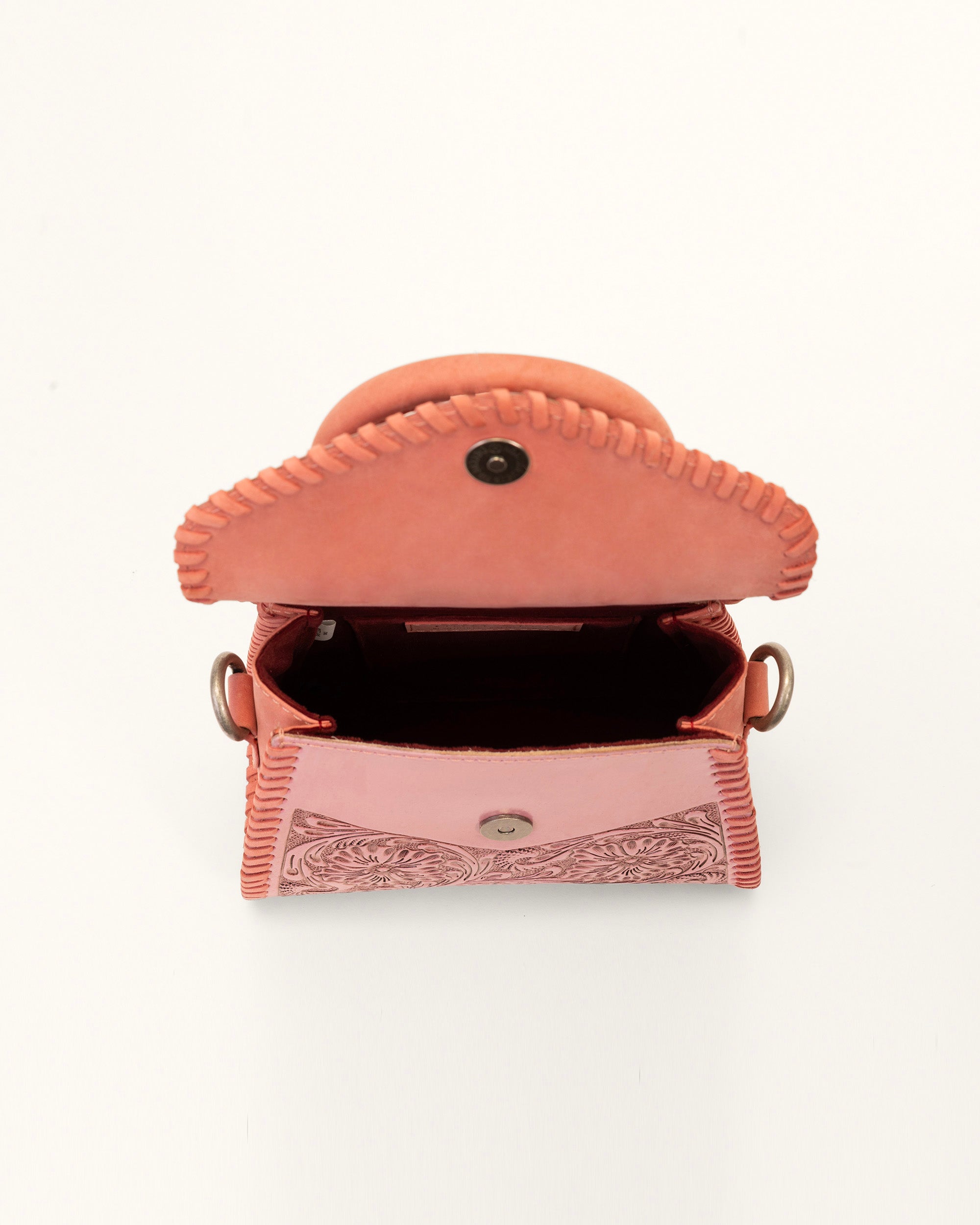 Loyal West Leon Mini Handle Purse - Pink Handtooled Leather & Calfskin