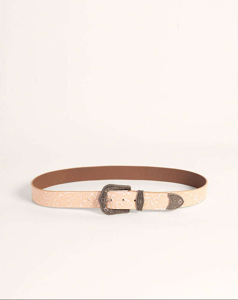 Loyal West Sophia Belt - Beige Floral Leather