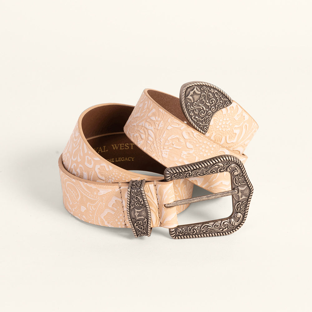 Loyal West Sophia Belt - Beige Floral Leather - Myra USA