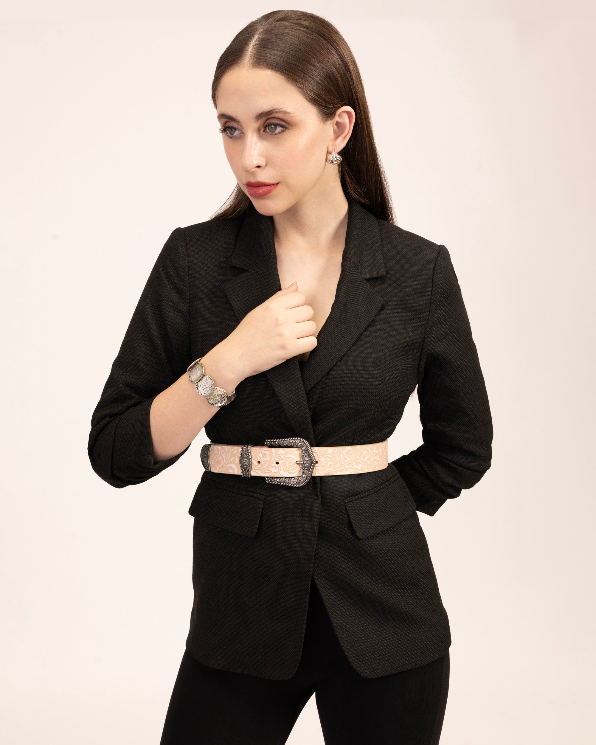 Loyal West Sophia Belt - Beige Floral Leather