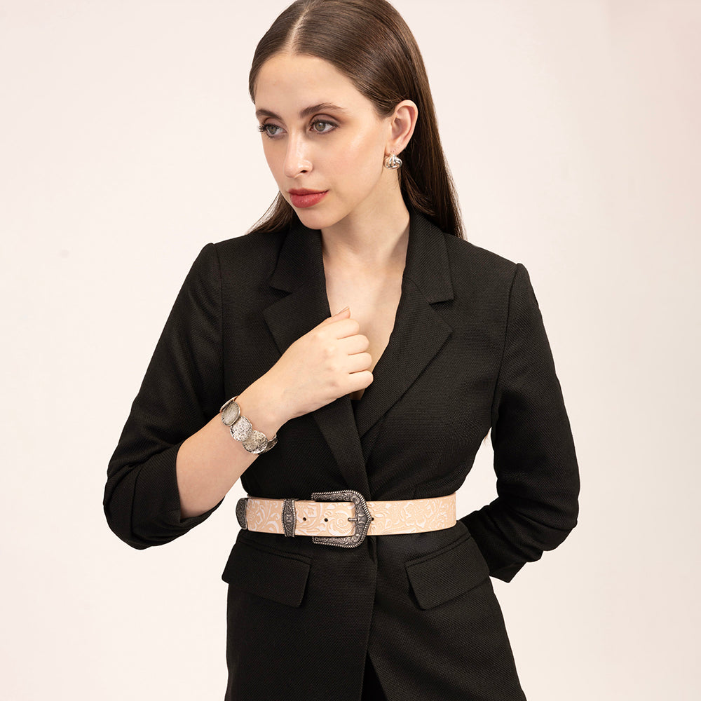 Loyal West Sophia Belt - Beige Floral Leather - Myra USA