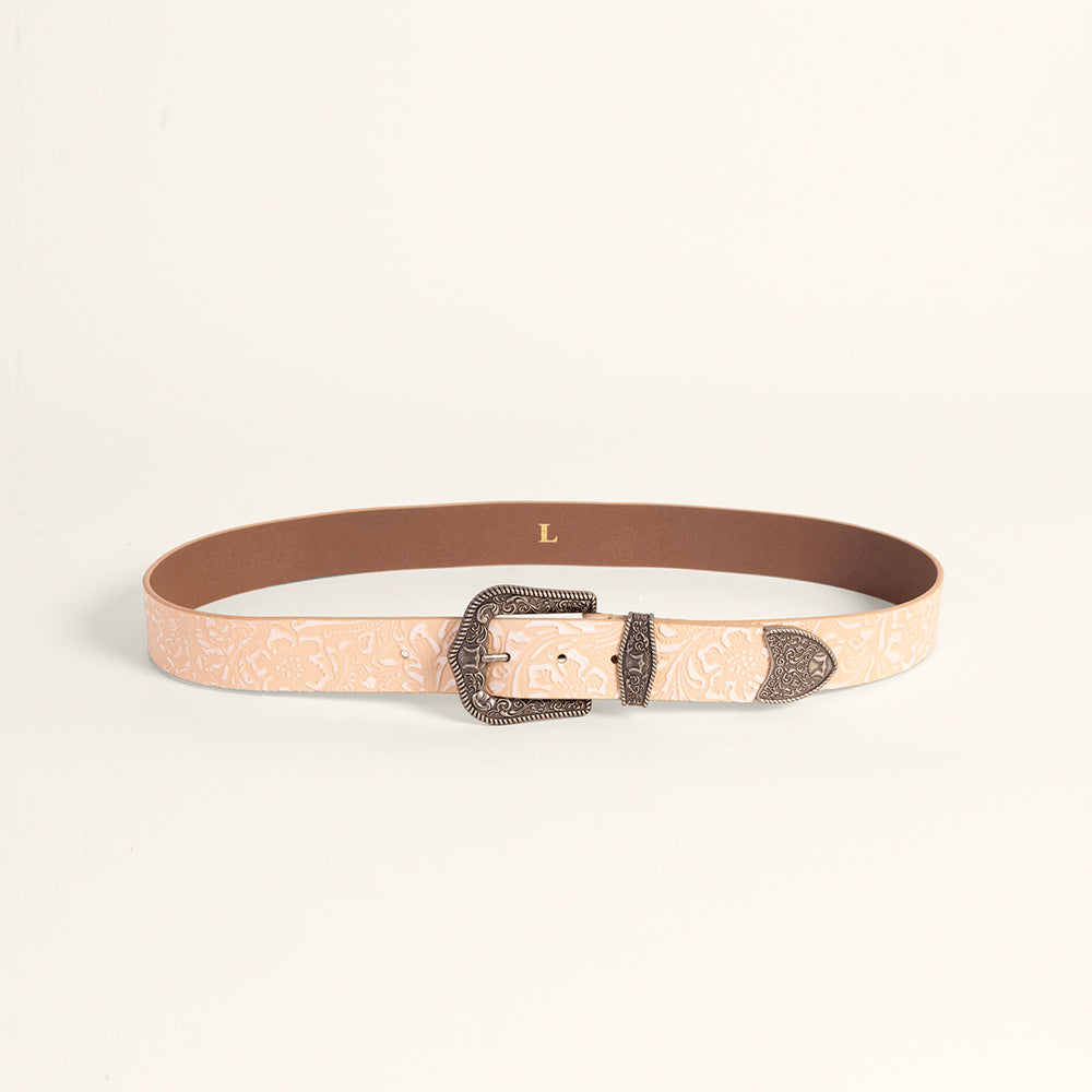 Loyal West Sophia Belt - Beige Floral Leather - Myra USA