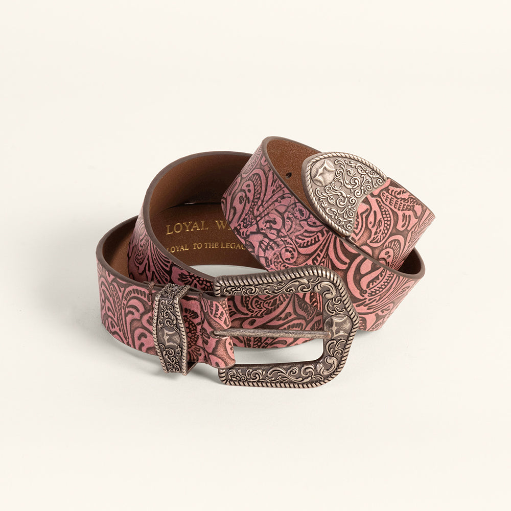 Loyal West Sophia Belt-Pink Floral Leather - Myra USA