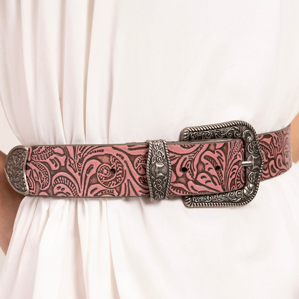 Loyal West Sophia Belt-Pink Floral Leather - Myra USA