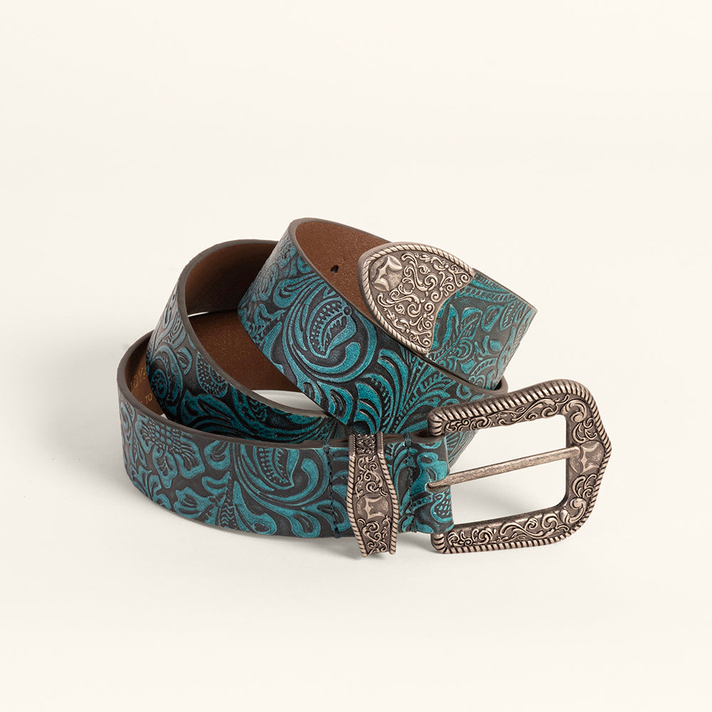 Loyal West Sophia Belt- Turquoise Floral Leather - Myra USA