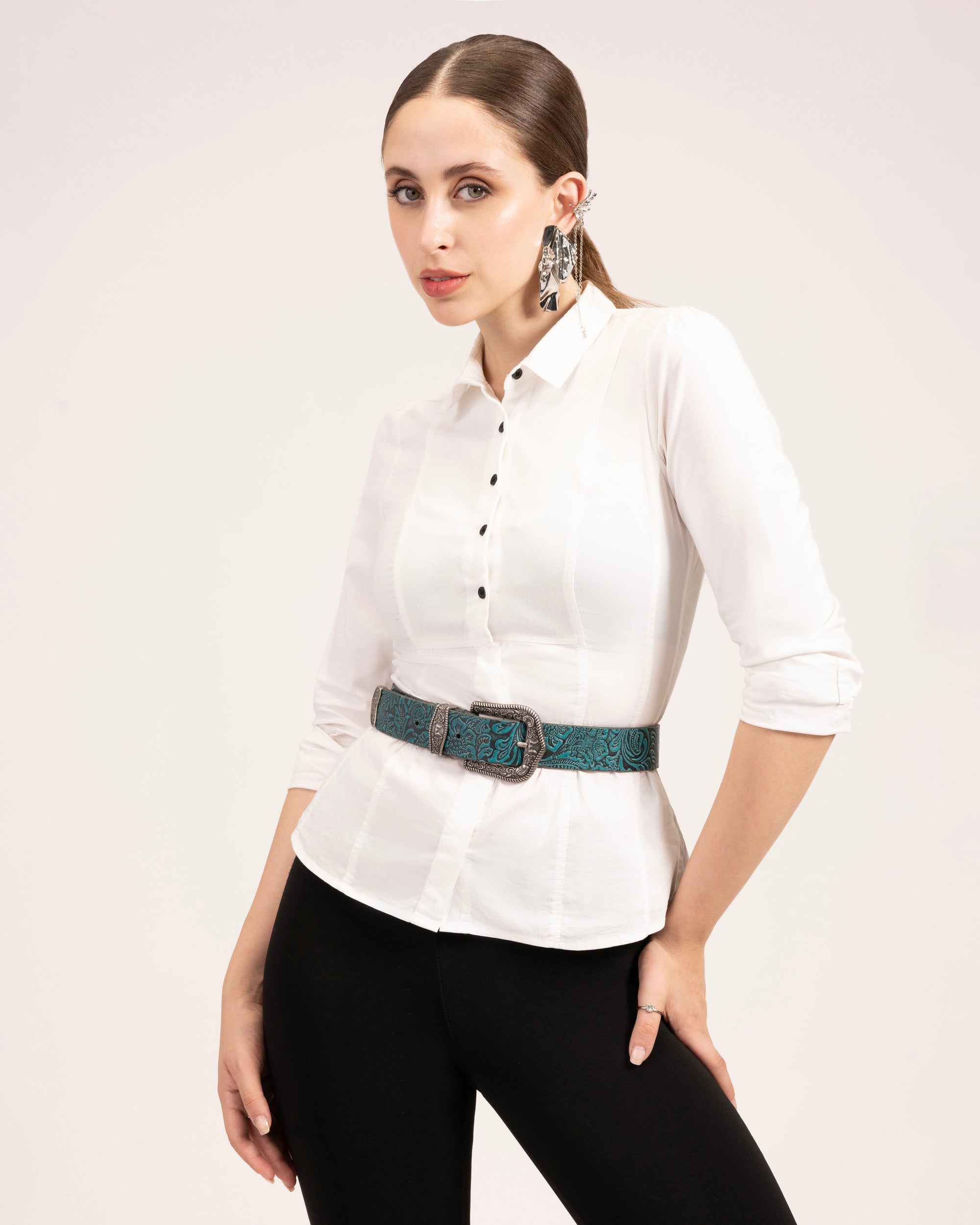 Loyal West Sophia Belt- Turquoise Floral Leather