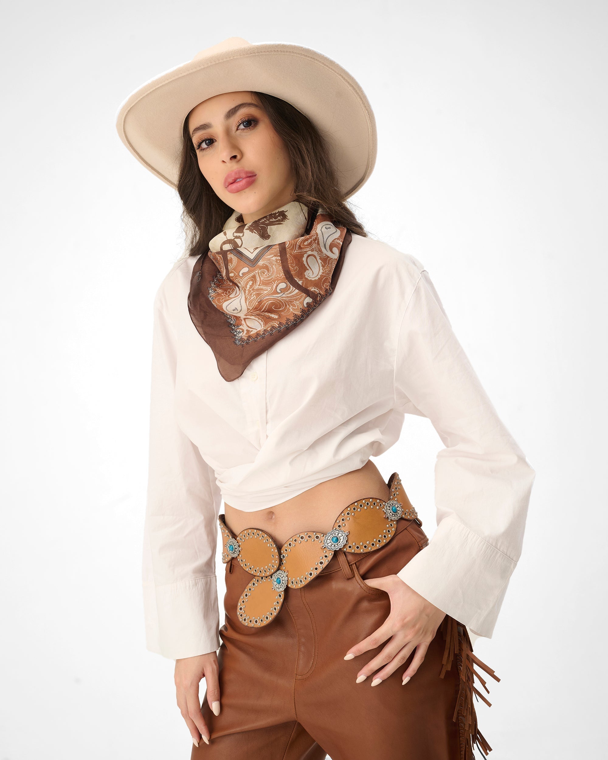 Loyal West Alta Buena Leather Belt In Calfskin-BROWN - Myra USA