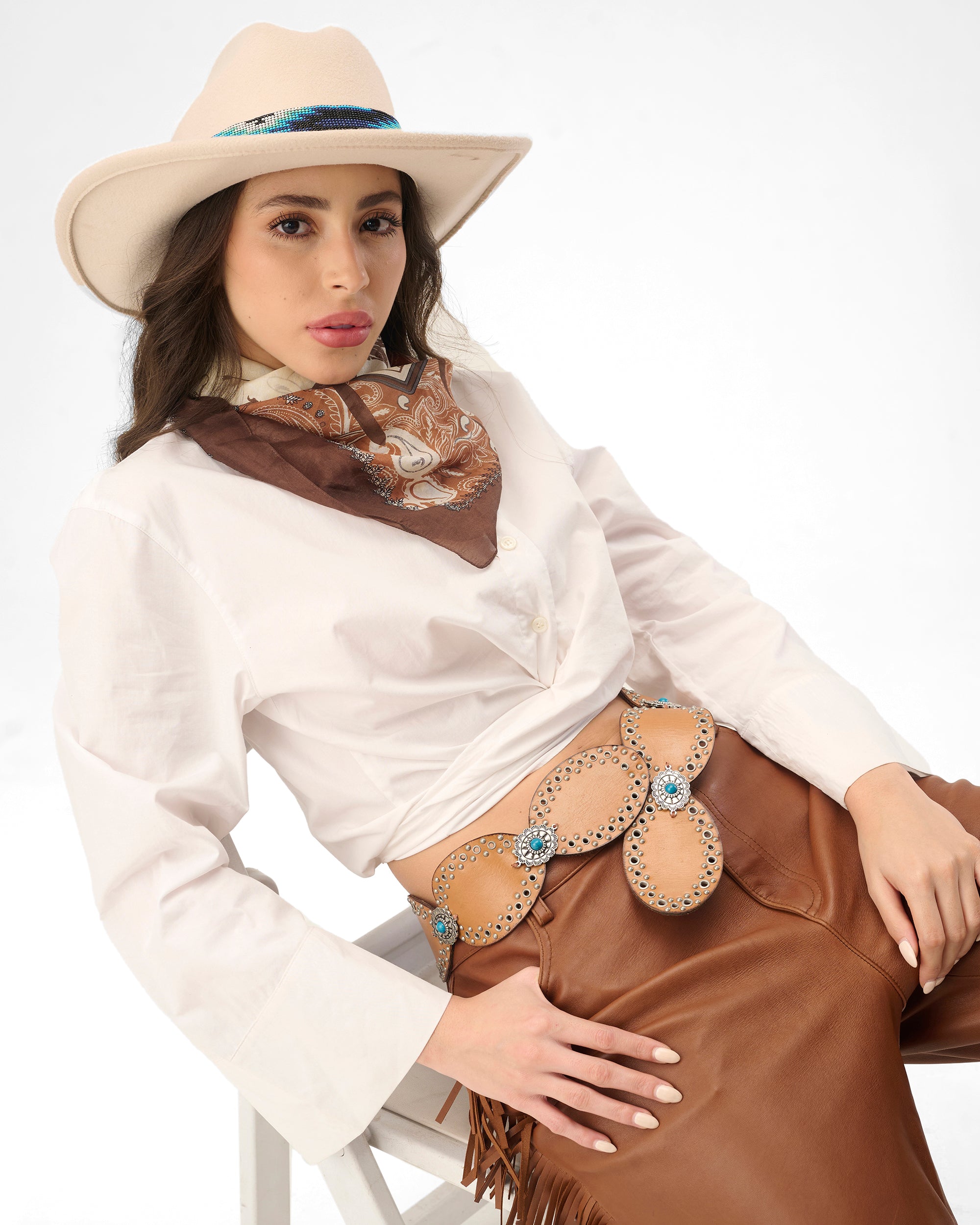 Loyal West Alta Buena Leather Belt In Calfskin-BROWN - Myra USA