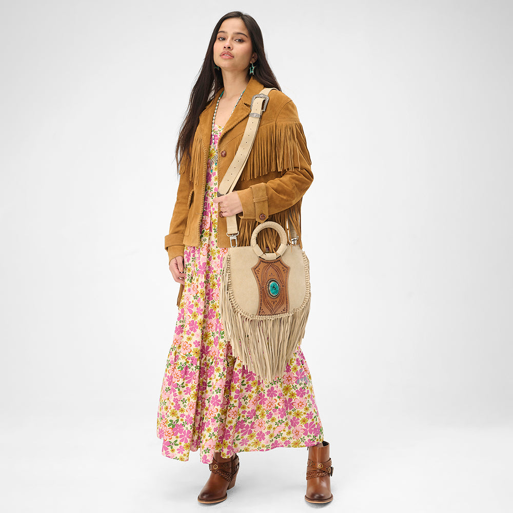 Loyal West SEDONA TASSLE BAG IN SUEDE LEATHER - Myra USA