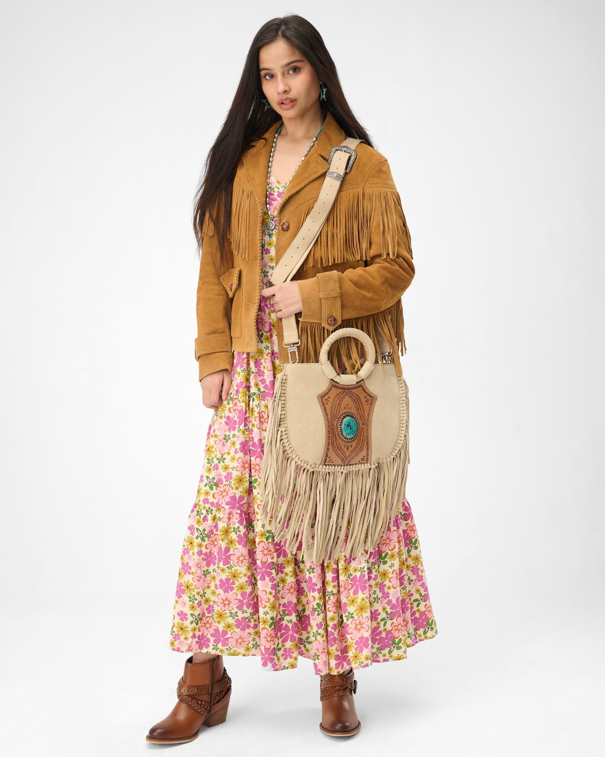 Loyal West SEDONA TASSLE BAG IN SUEDE LEATHER - Myra USA
