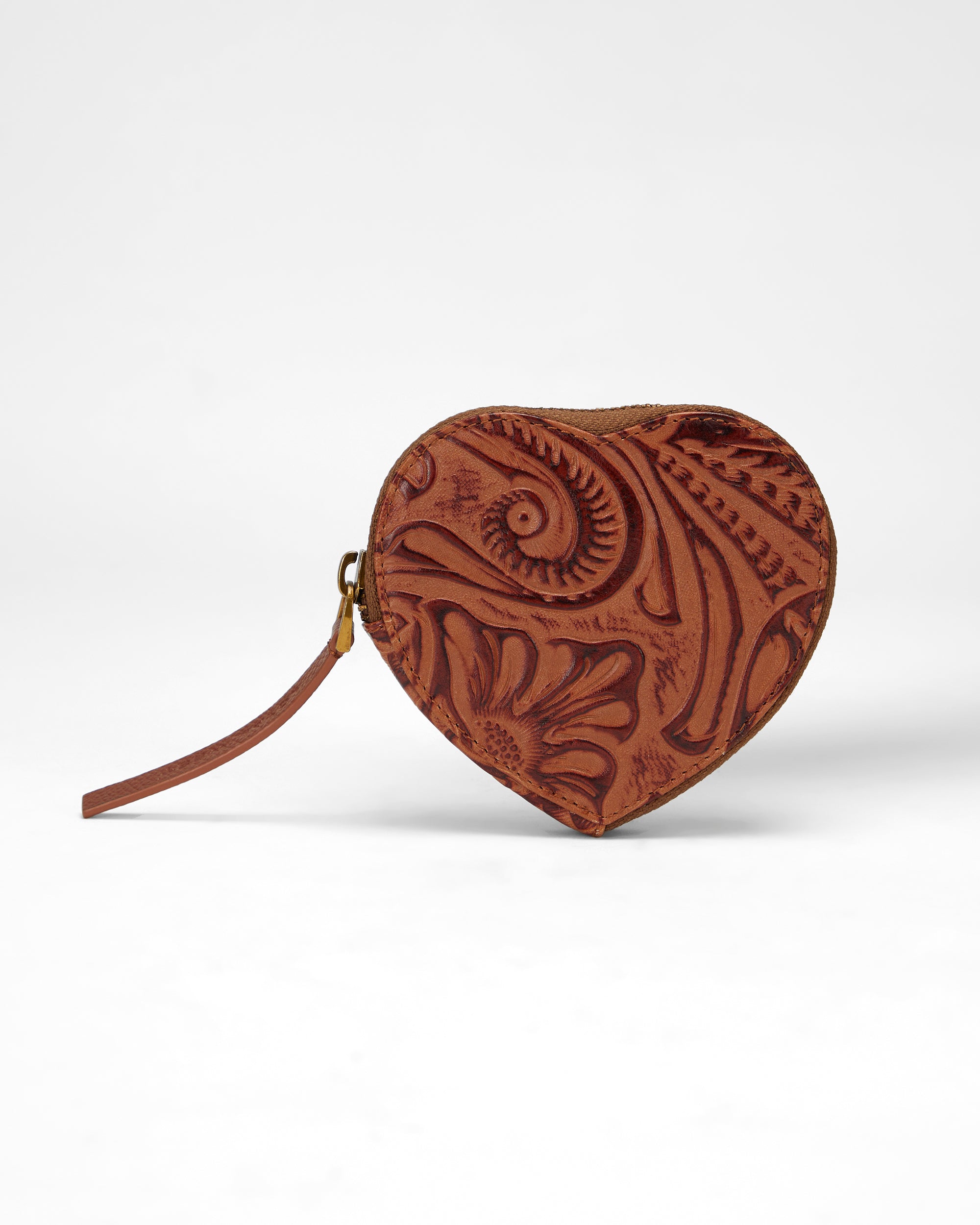 Loyal West CUPID COIN POUCH IN HAND FINISHED EMBOSSED LEATHER - BROWN
