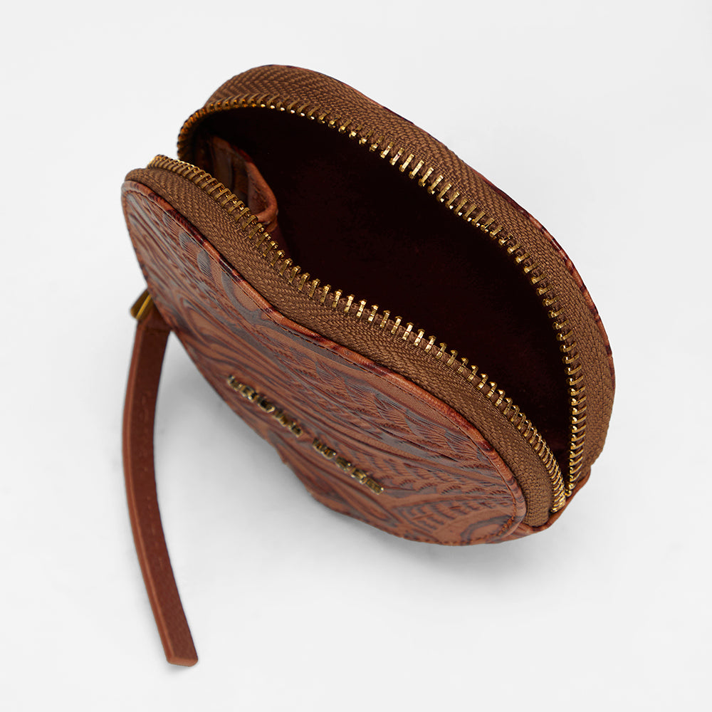 Loyal West CUPID COIN POUCH IN HAND FINISHED EMBOSSED LEATHER - BROWN - Myra USA