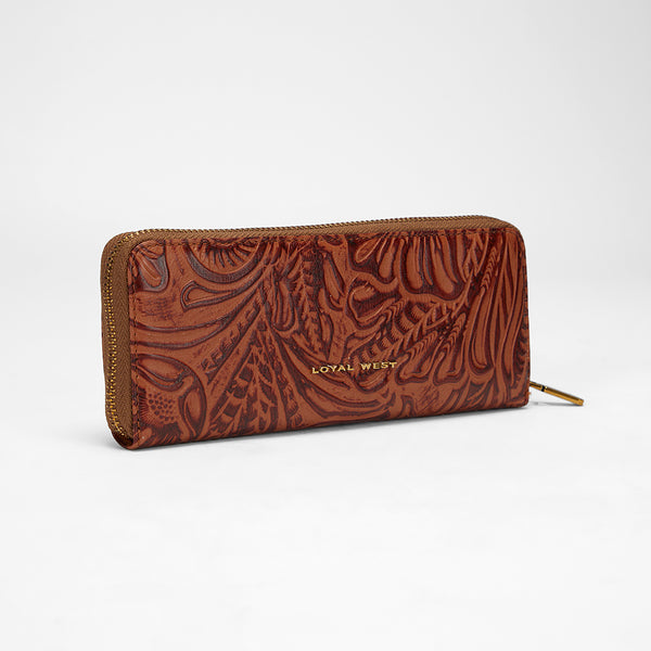 Loyal West RANCH ROAD JEWELERY CASE IN HAND FINISHED EMBOSSED LEATHER - BROWN - Myra USA