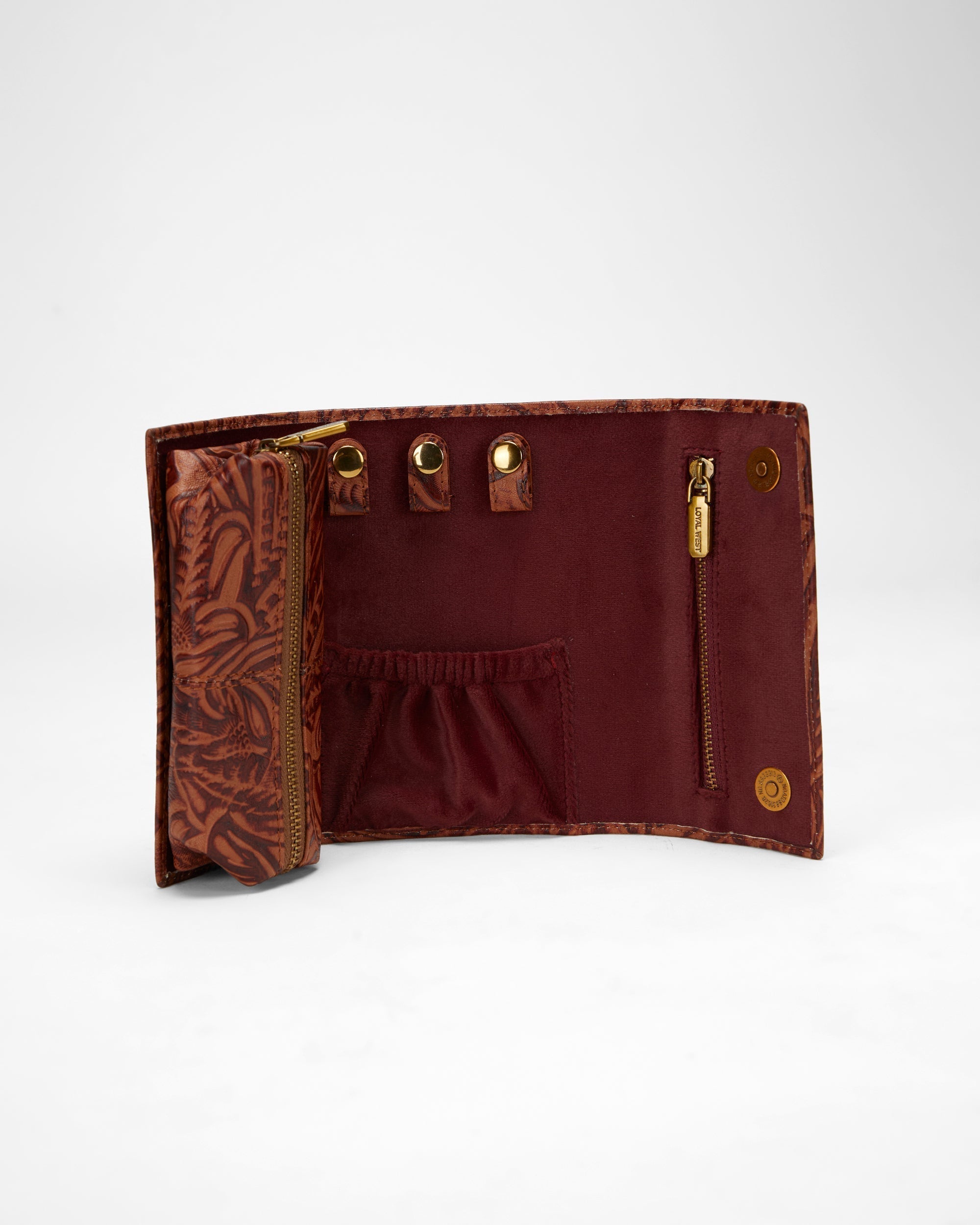 Loyal West CANYON JEWELERY CASE IN HAND FINISHED EMBOSSED LEATHER - BROWN - Myra USA