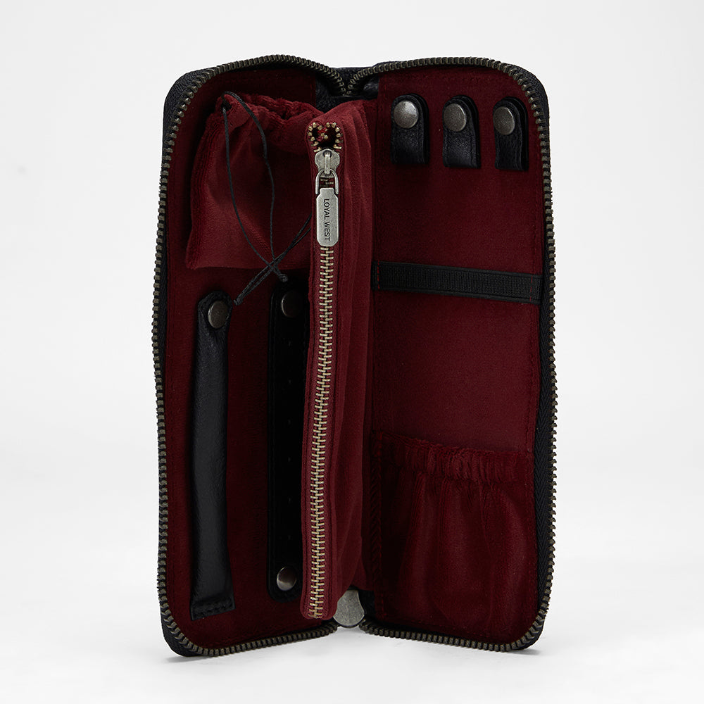 Loyal West RANCH ROAD JEWELERY CASE IN CALF LEATHER - BLACK - Myra USA