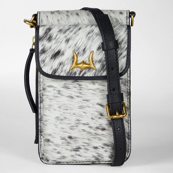 Loyal West SHELL PHONE BAG IN BLACK AND WHITE COWHIDE - Myra USA