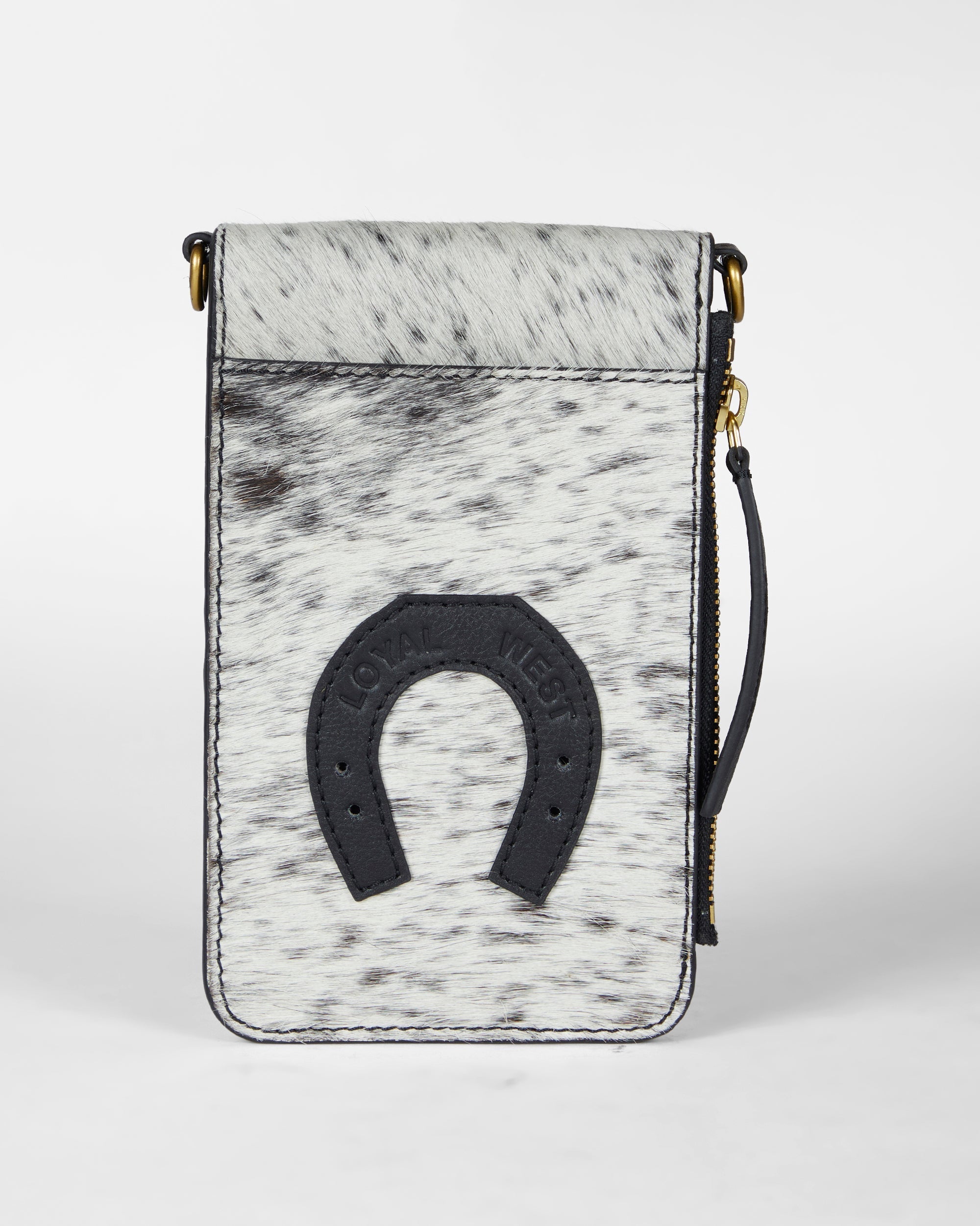 Loyal West SHELL PHONE BAG IN BLACK AND WHITE COWHIDE