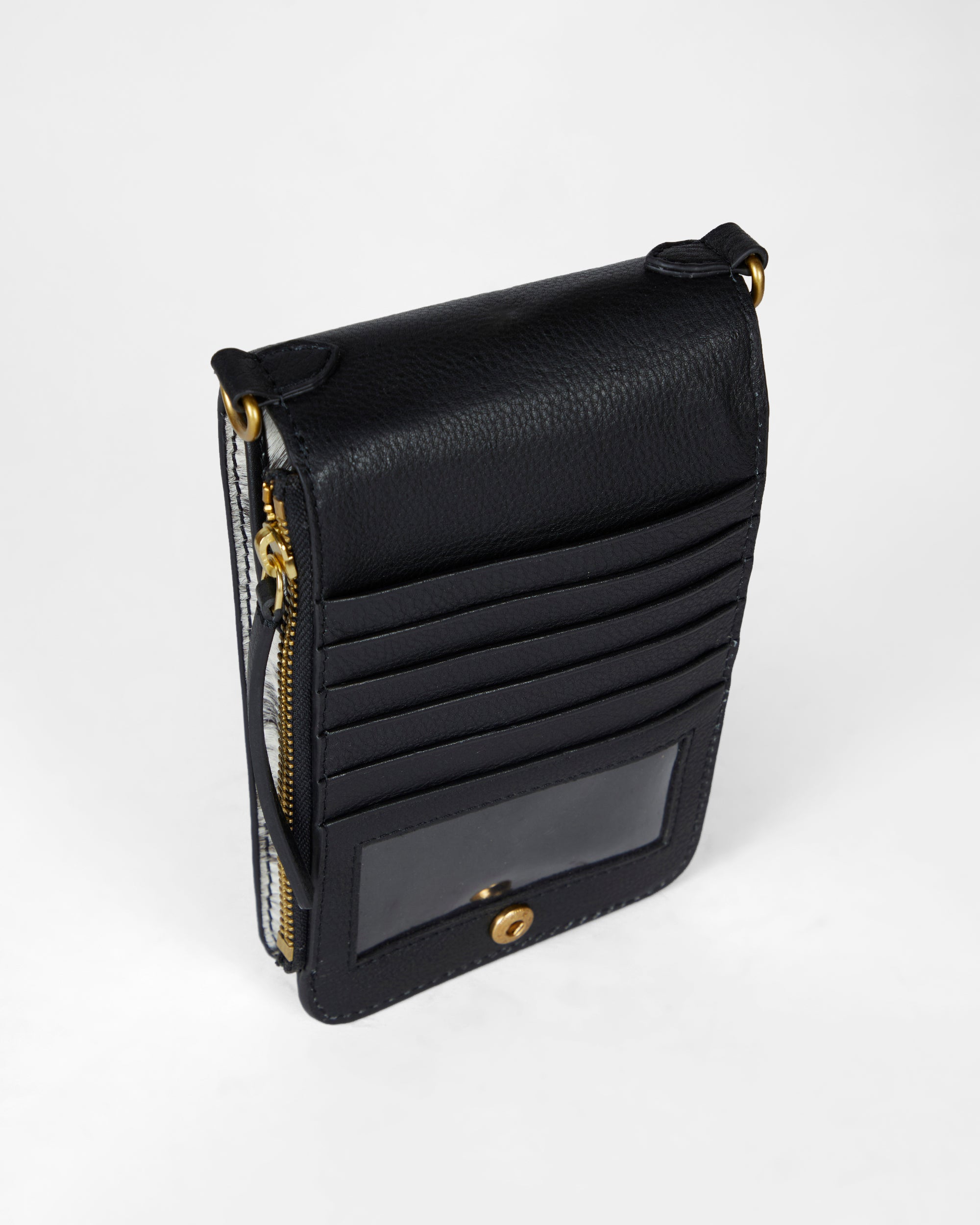 Loyal West SHELL PHONE BAG IN BLACK AND WHITE COWHIDE