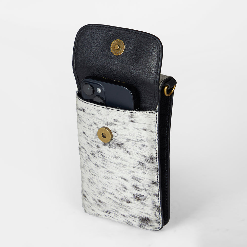 Loyal West SHELL PHONE BAG IN BLACK AND WHITE COWHIDE - Myra USA