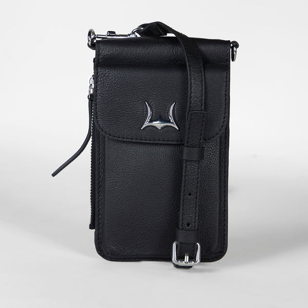 Loyal West SHELL PHONE BAG IN CALF LEATHER -BLACK - Myra USA