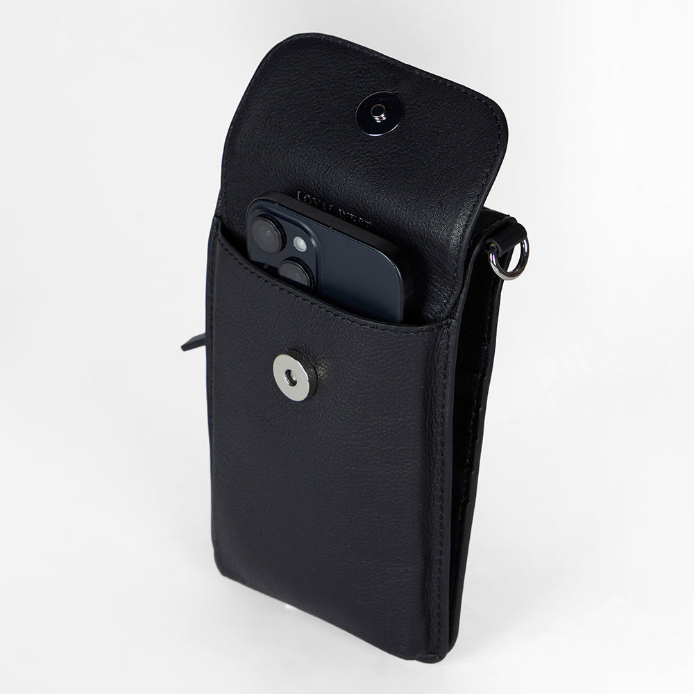 Loyal West SHELL PHONE BAG IN CALF LEATHER -BLACK - Myra USA