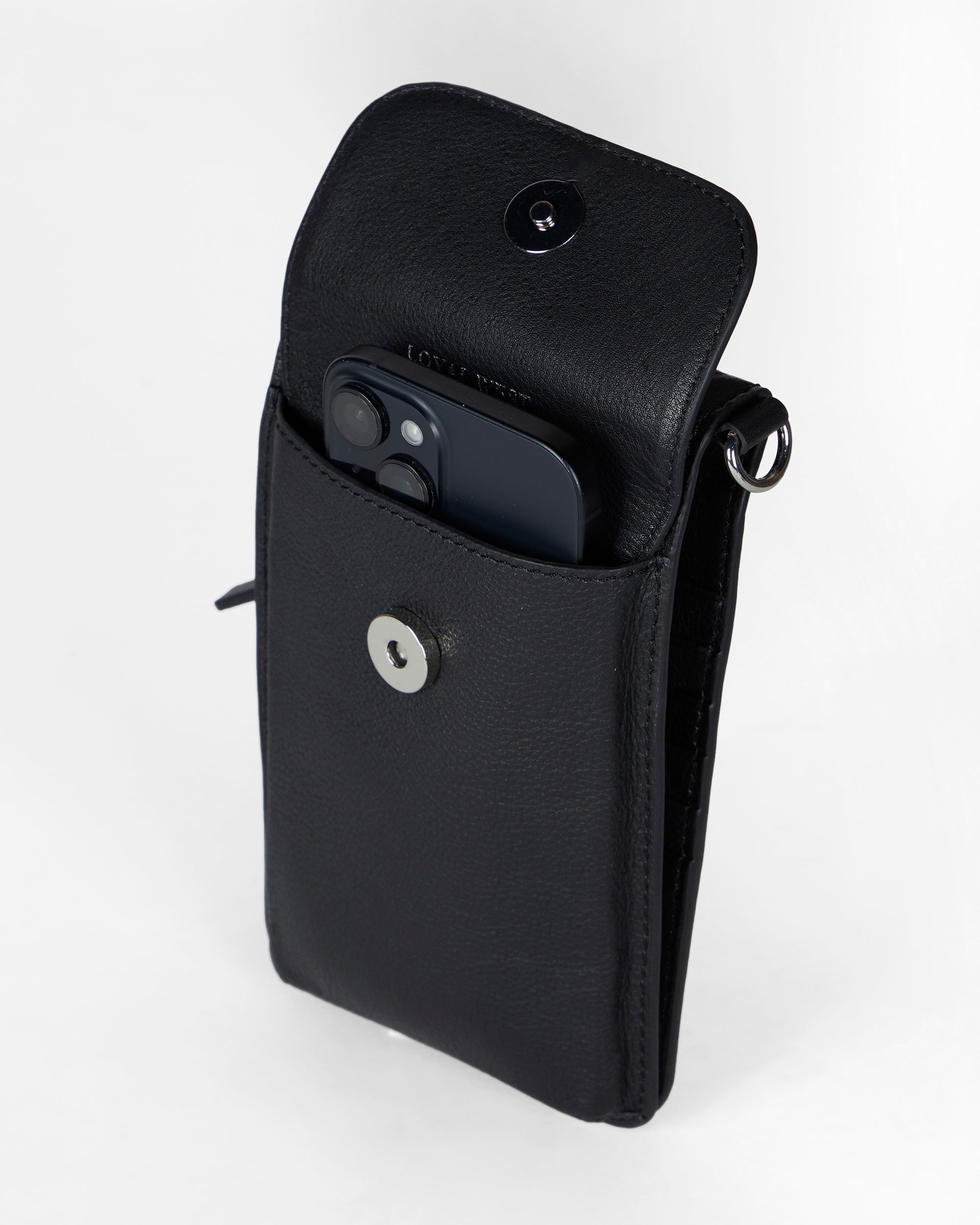 Loyal West SHELL PHONE BAG IN CALF LEATHER -BLACK - Myra USA