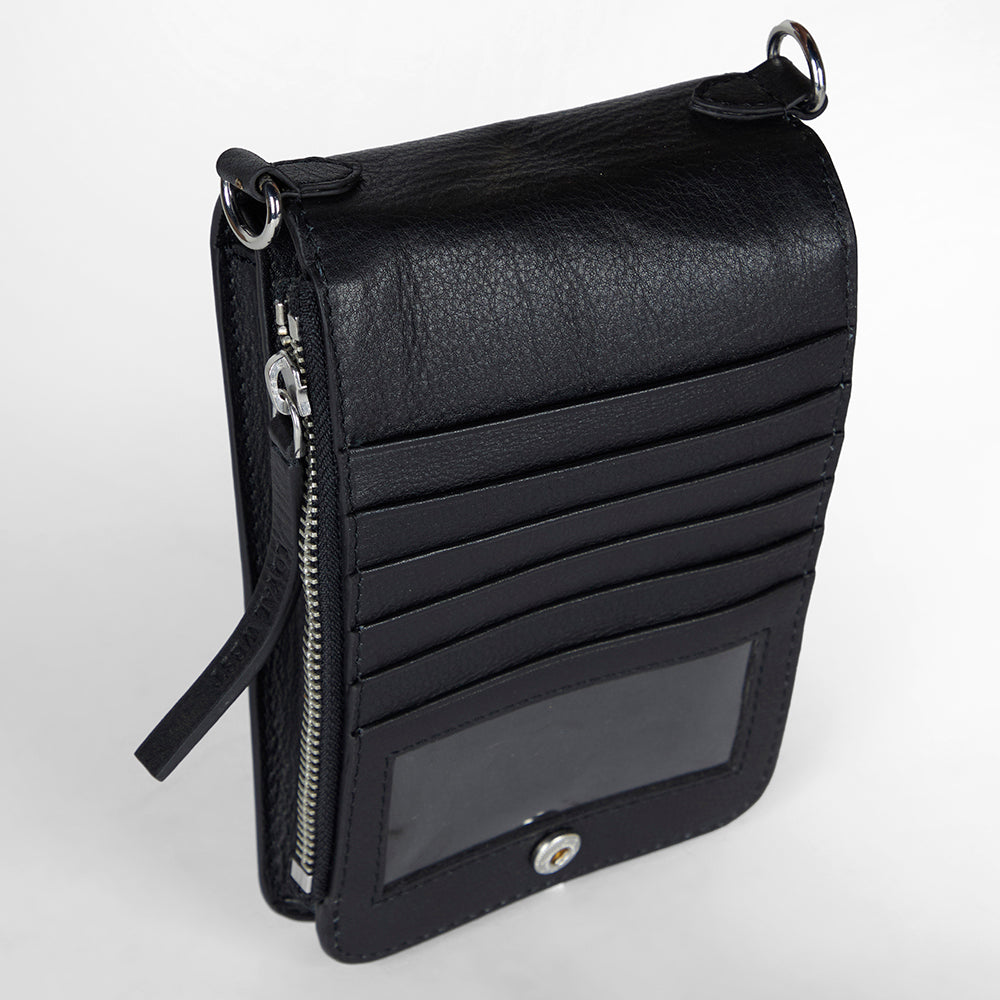 Loyal West SHELL PHONE BAG IN CALF LEATHER -BLACK - Myra USA