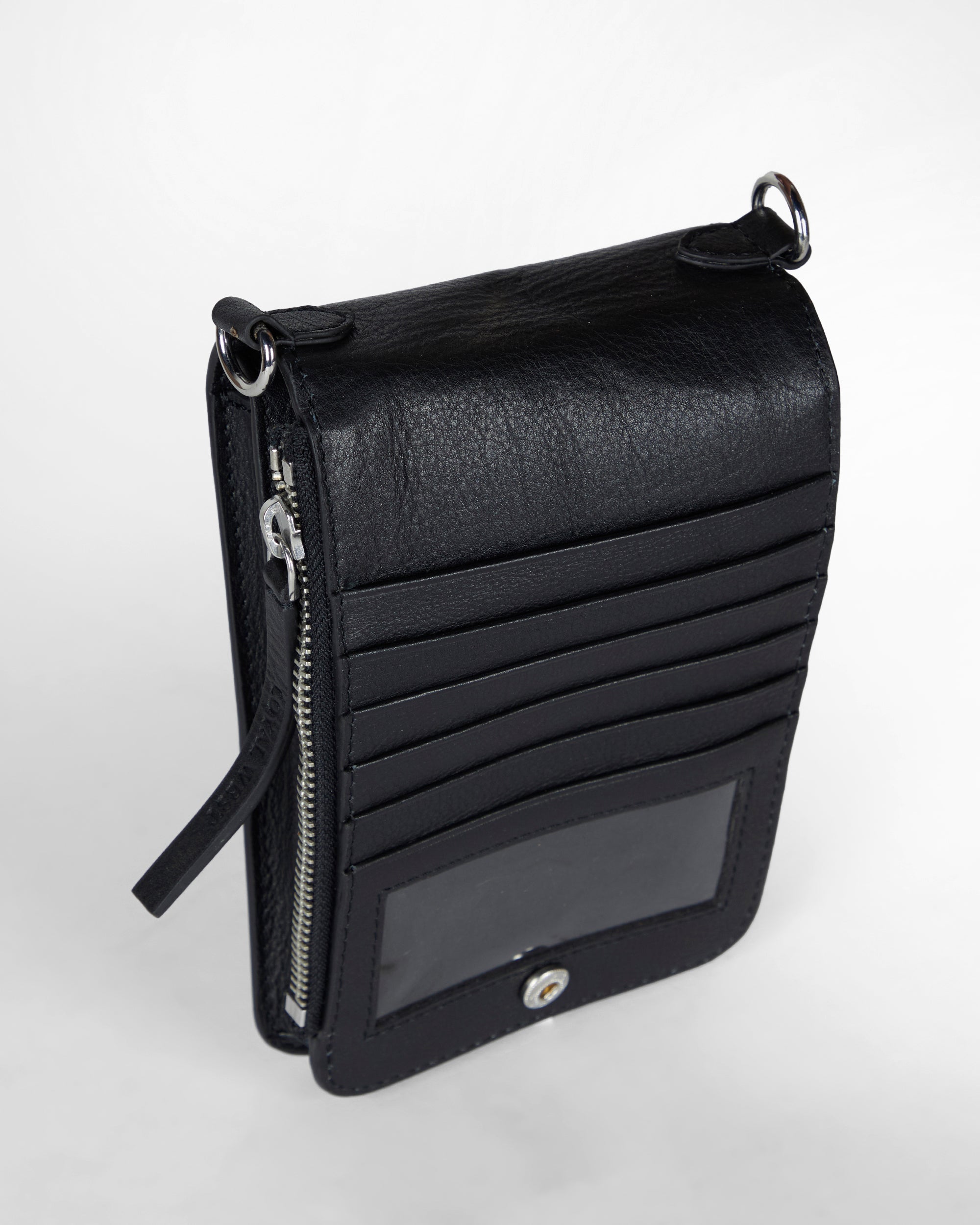 Loyal West SHELL PHONE BAG IN CALF LEATHER -BLACK - Myra USA