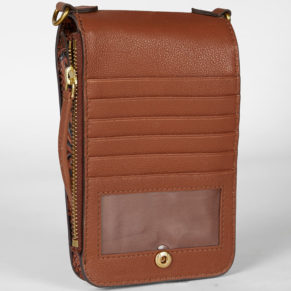 Loyal West SHELL PHONE BAG IN HAND FINISHED EMBOSSED LEATHER - BROWN - Myra USA