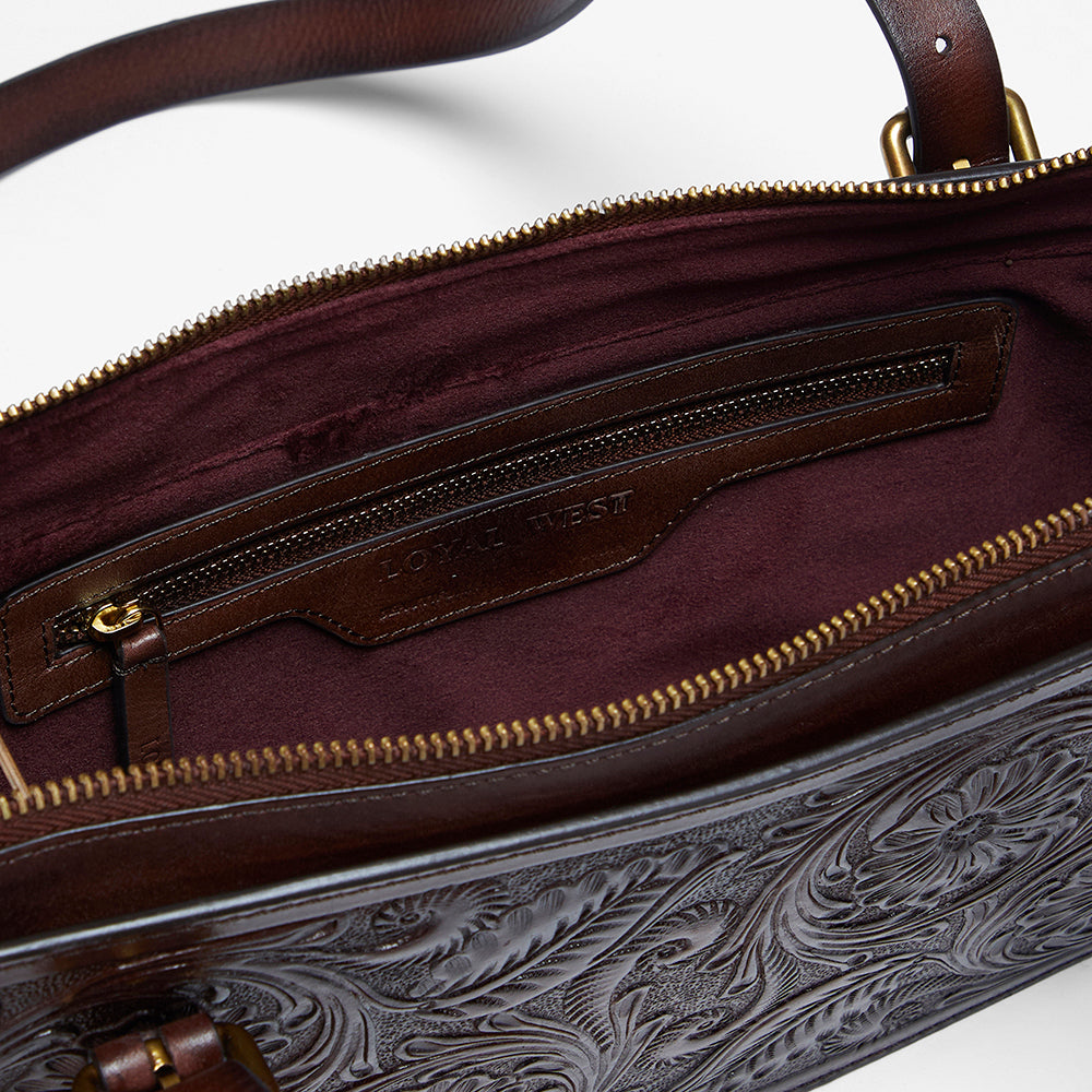 Loyal West MIVVA HANDTOOLED MINI BAG - BRUNETTE LEATHER - Myra USA