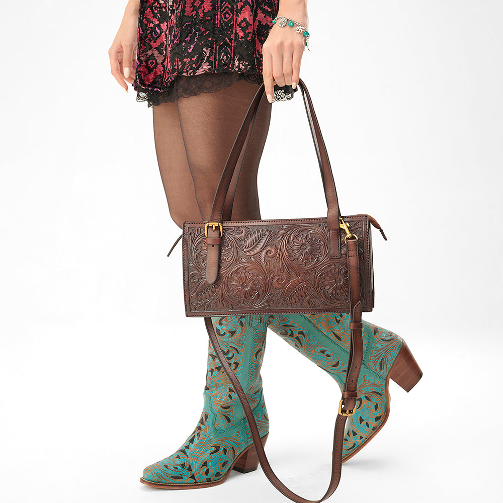 Loyal West MIVVA HANDTOOLED MINI BAG - BRUNETTE LEATHER - Myra USA