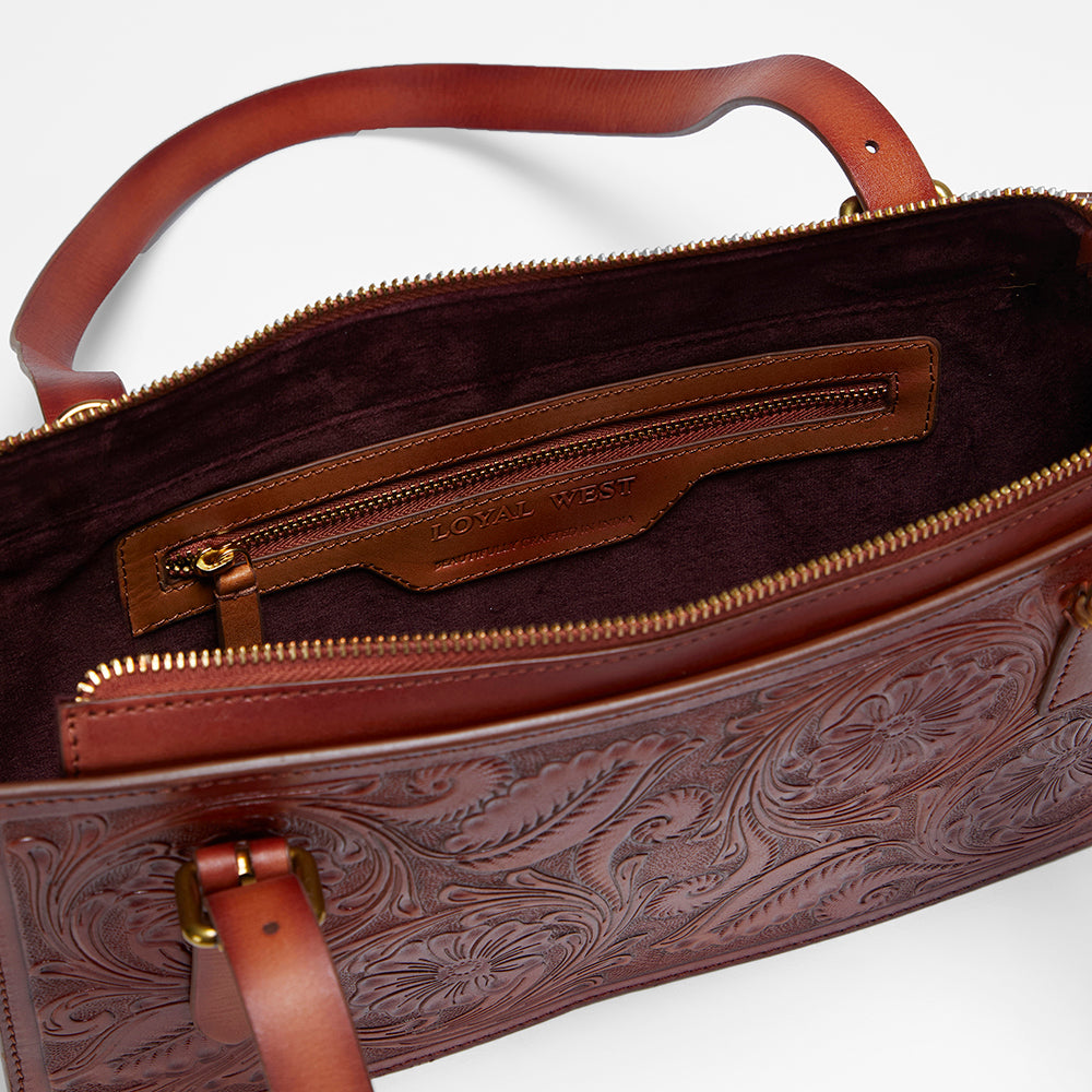Loyal West MIVVA HANDTOOLED MINI BAG - SOFT WALNUT LEATHER - Myra USA