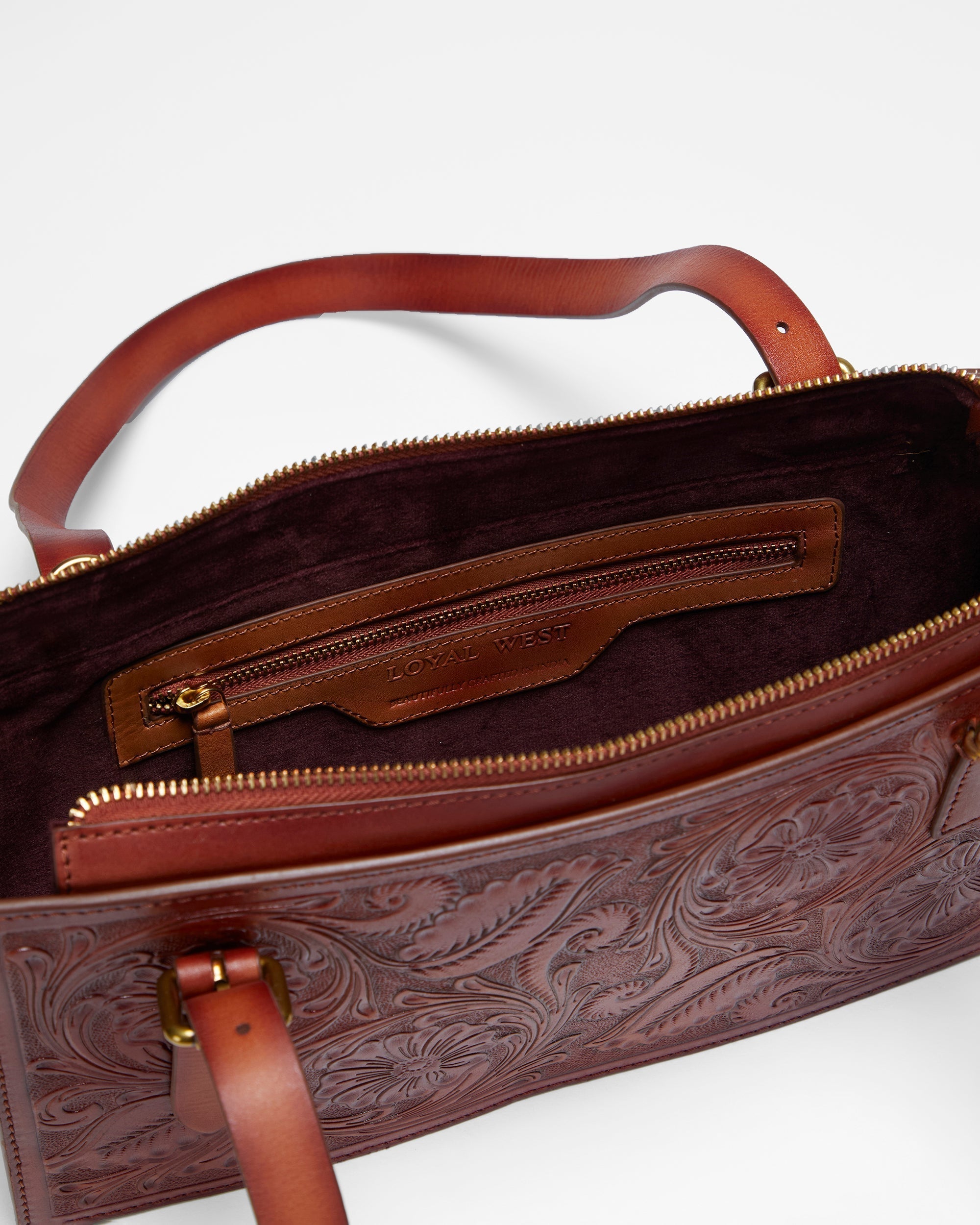 Loyal West MIVVA HANDTOOLED MINI BAG - SOFT WALNUT LEATHER