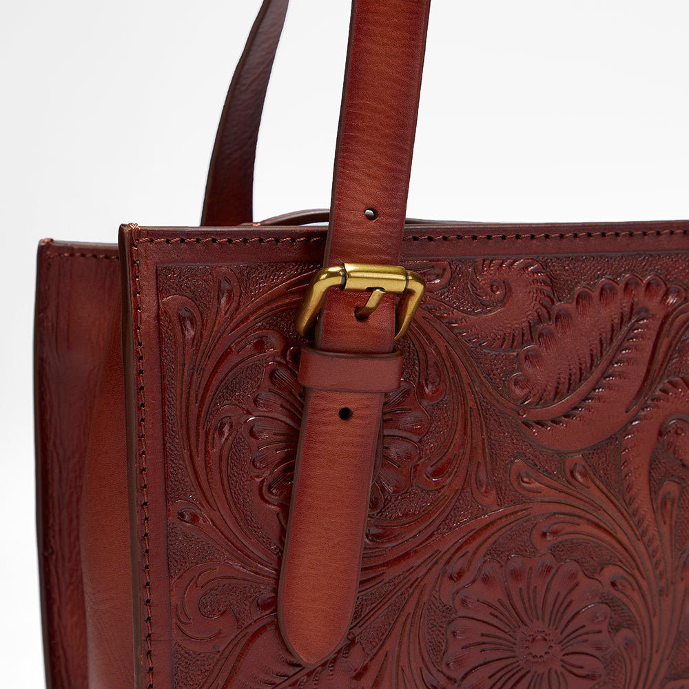 Loyal West MIVVA HANDTOOLED MINI BAG - SOFT WALNUT LEATHER - Myra USA
